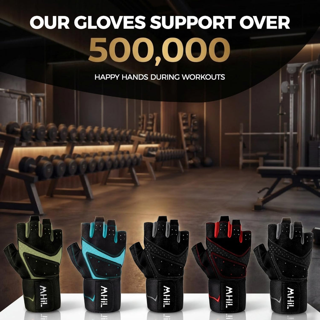 MhIL Workout Gloves for Men – Comfortable Gym Gloves for Men with Enhanced Grip for Safety and Hand Protection – Weight Lifting Protection with Wrist Wraps Support for Performance Boost and Style