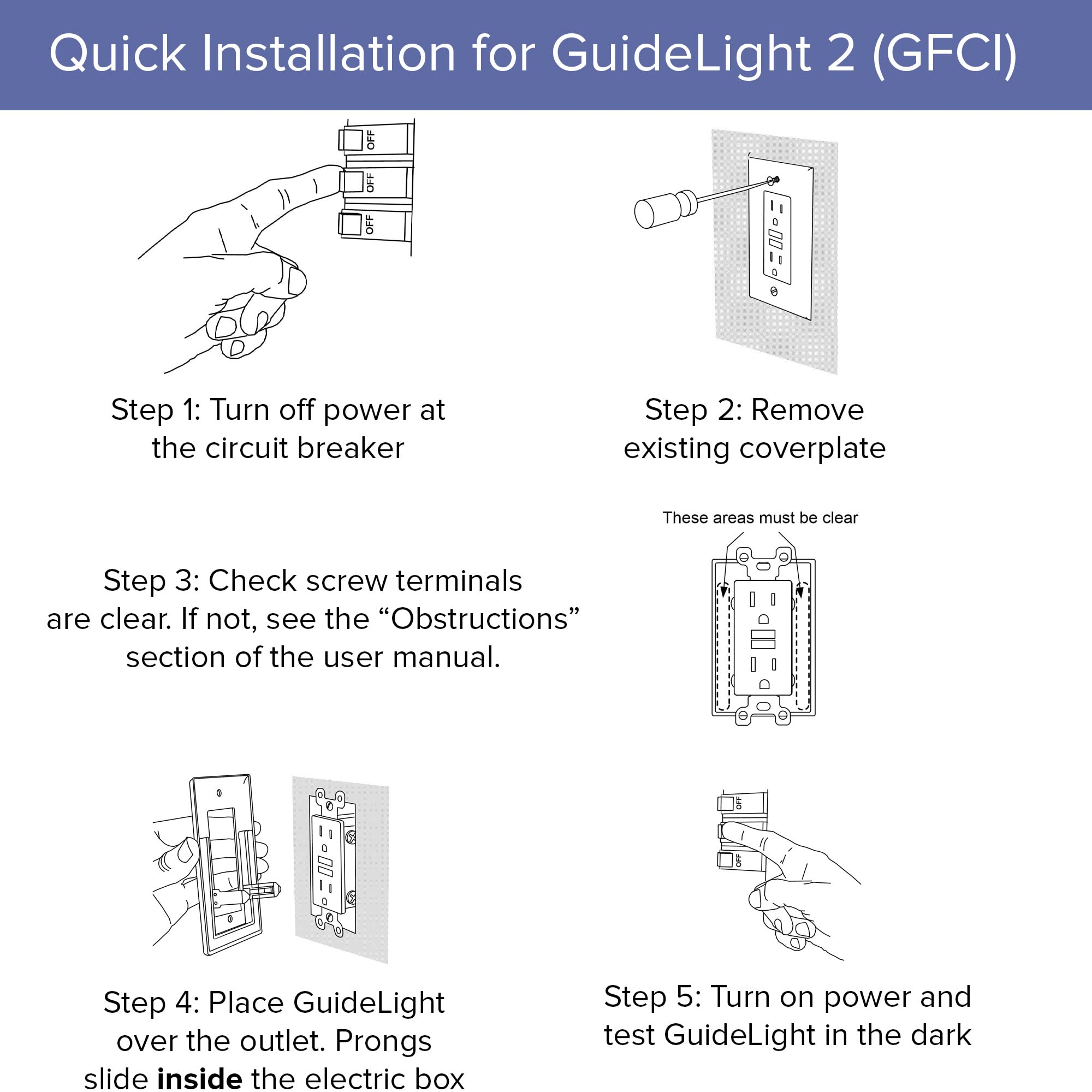 Single - SnapPower GuideLight [For GFCI Outlets] - Replaces Plug-In Night Light - Electrical Receptacle Wall Plate with LED Night Lights - Auto On/Off Sensor - (GFCI, White)