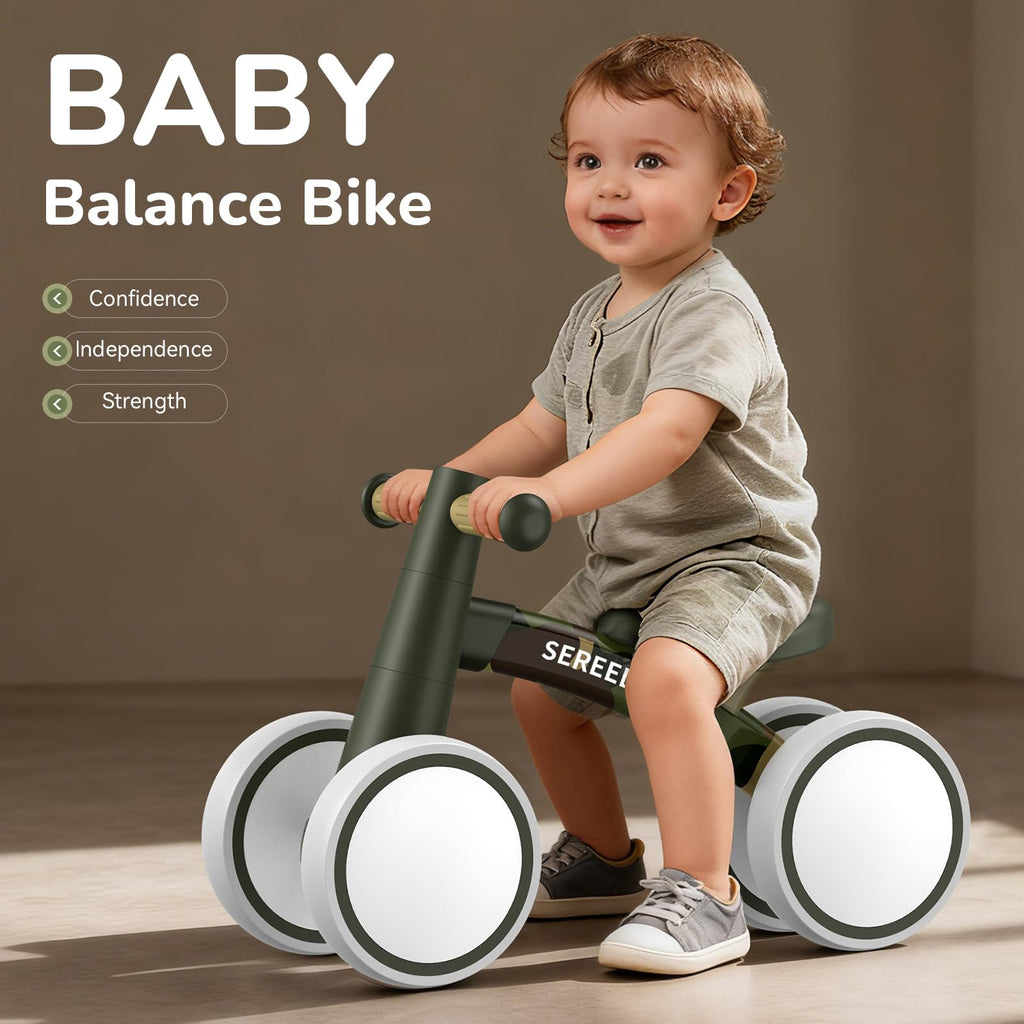 SEREED Baby Balance Bike for 1 Year Old Boys Girls 12-24 Month Toddler Balance Bike, 4 Wheels Toddler First Bike, First Birthday Gifts