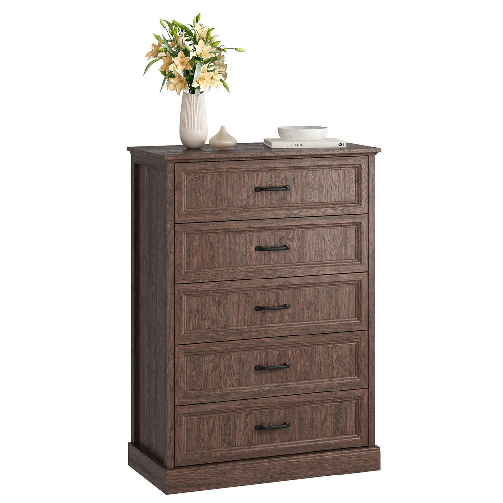 Farmhouse 5 Drawers Dresser for Bedroom, 44" Tall Brown dresser Wood Rustic Chest of Drawers with Wide Metal Handle,Natural Texture,Drawer Organizer for Bedroom,Living Room,Hallway and Entryway
