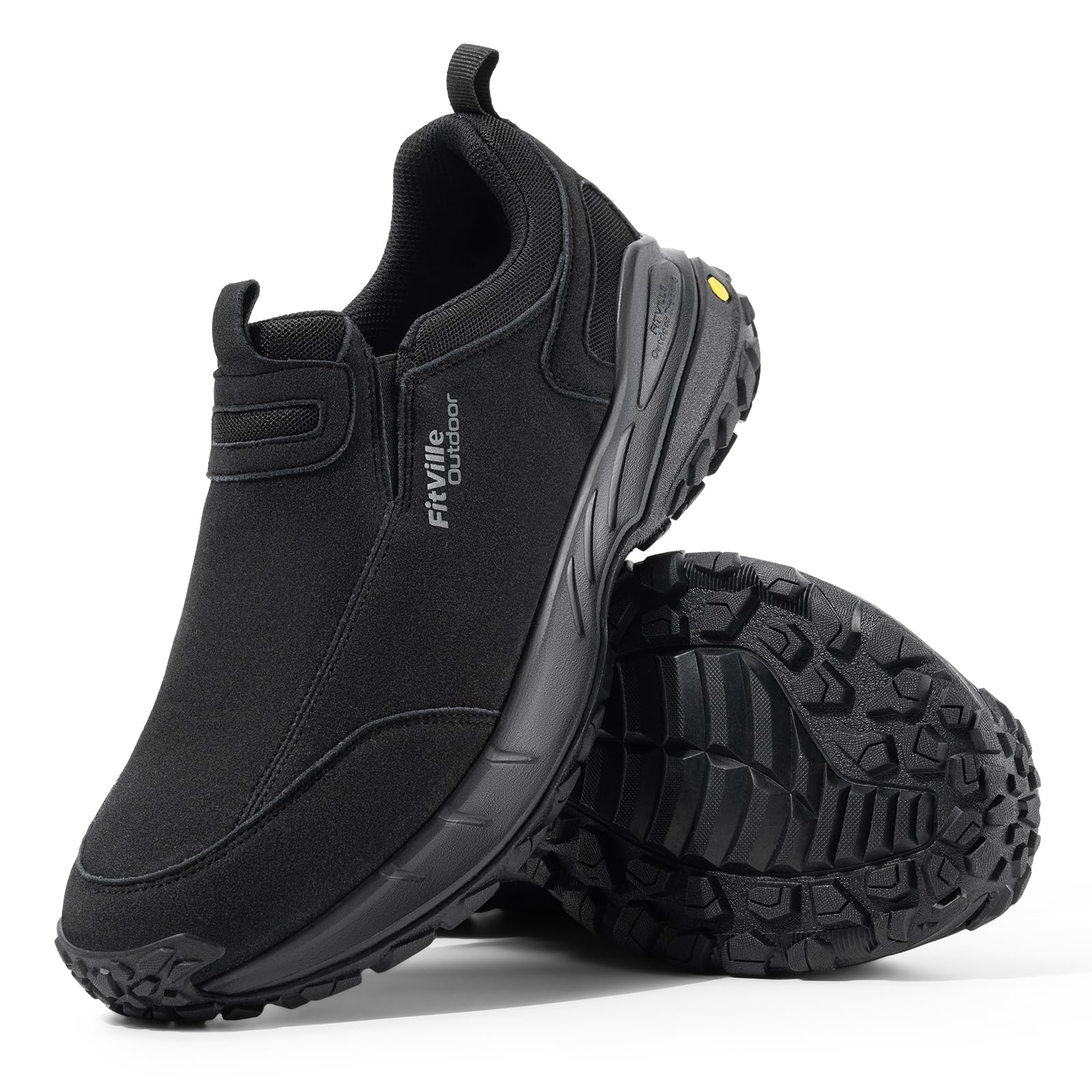 FitVille Wide Slip on Shoes for Men Hiking Walking Shoes Trekking Loafer with Arch Support | Slip Resistant | Wide Toe Box