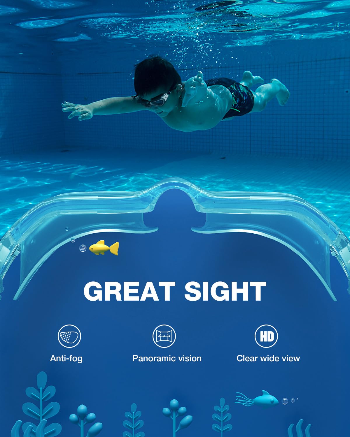 ZIONOR Kids Swim Goggles, G1MINI SE No Leak Anti-Fog Goggles for Kids 6-14, Soft Silicone Comfort Fit, Easy Adjust Strap
