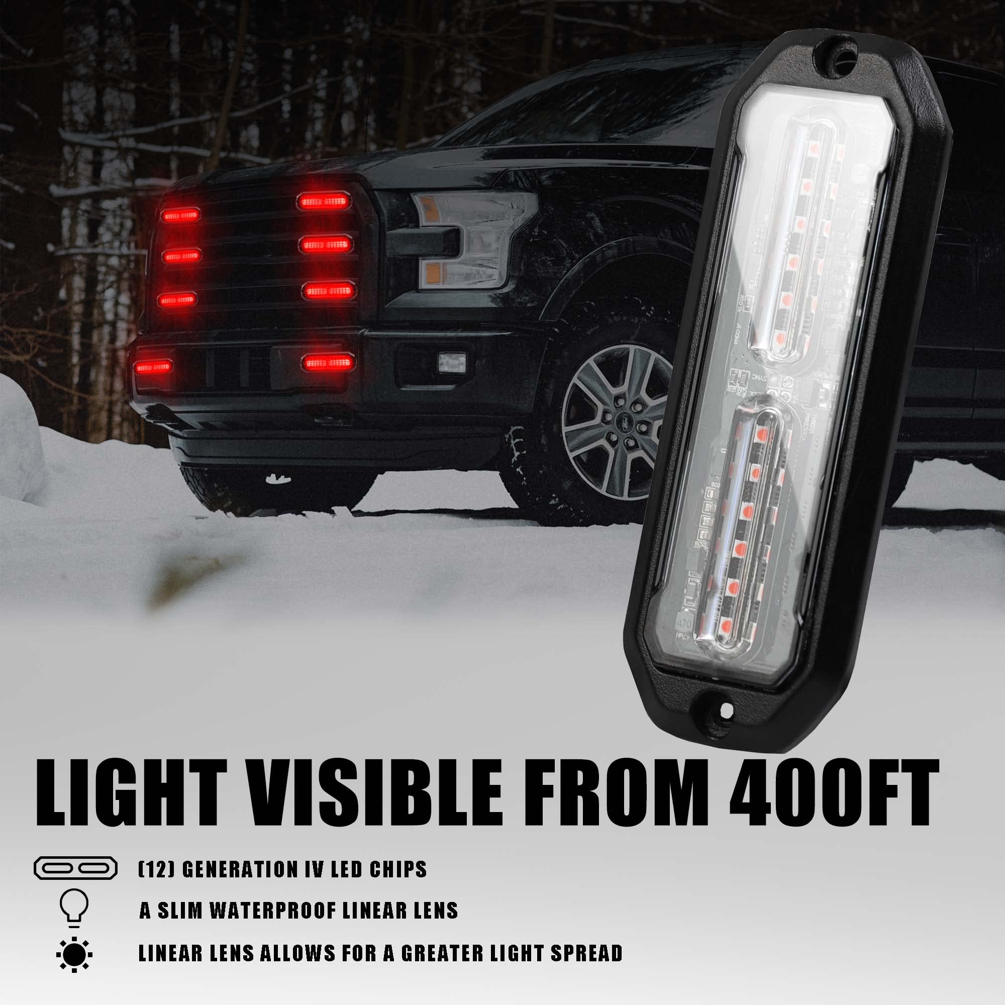 WINECO Amber led strobe lights for trucks 8pcs 12-LED Surface Mount Flashing Strobe Lights kit for Trucks Car Vehicles LED Mini Grille Grill Strobe Light Head Emergency Hazard Warning lights