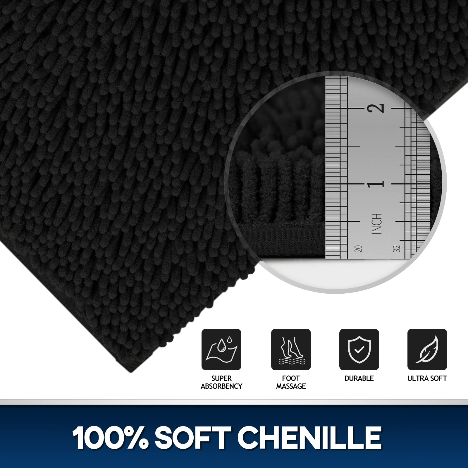 TREETONE Chenille Bath Mat 3 Pieces Bathroom Rugs Set, 20x20 Inches U-Shape Contoured Toilet Mat & 20x32 Inches Rug & Lid Cover,Water Absorbent Plush Rugs for Tub Shower & Bath Room -Beige
