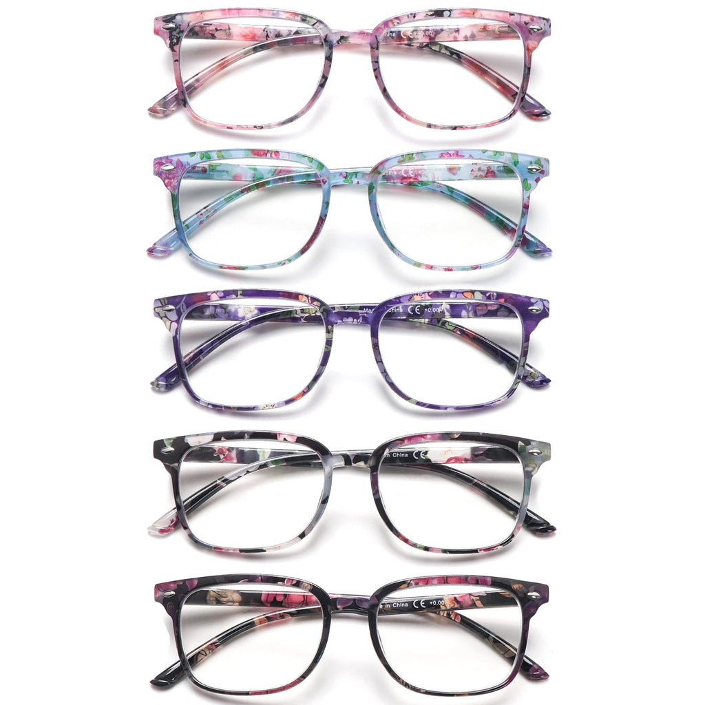 5 Pack Reading Glasses Blue Light Blocking for Women,Computer Readers with Spring Hinge