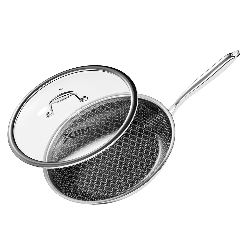 Nonstick Frying Pan with Lid 7-Inch, Durable Stainless Steel Skillet, Induction & Oven Safe 500°F, PFOA-Free Scratch-Proof, Dishwasher Safe, Stay-Cool Handle, Silver Kitchen Cookware