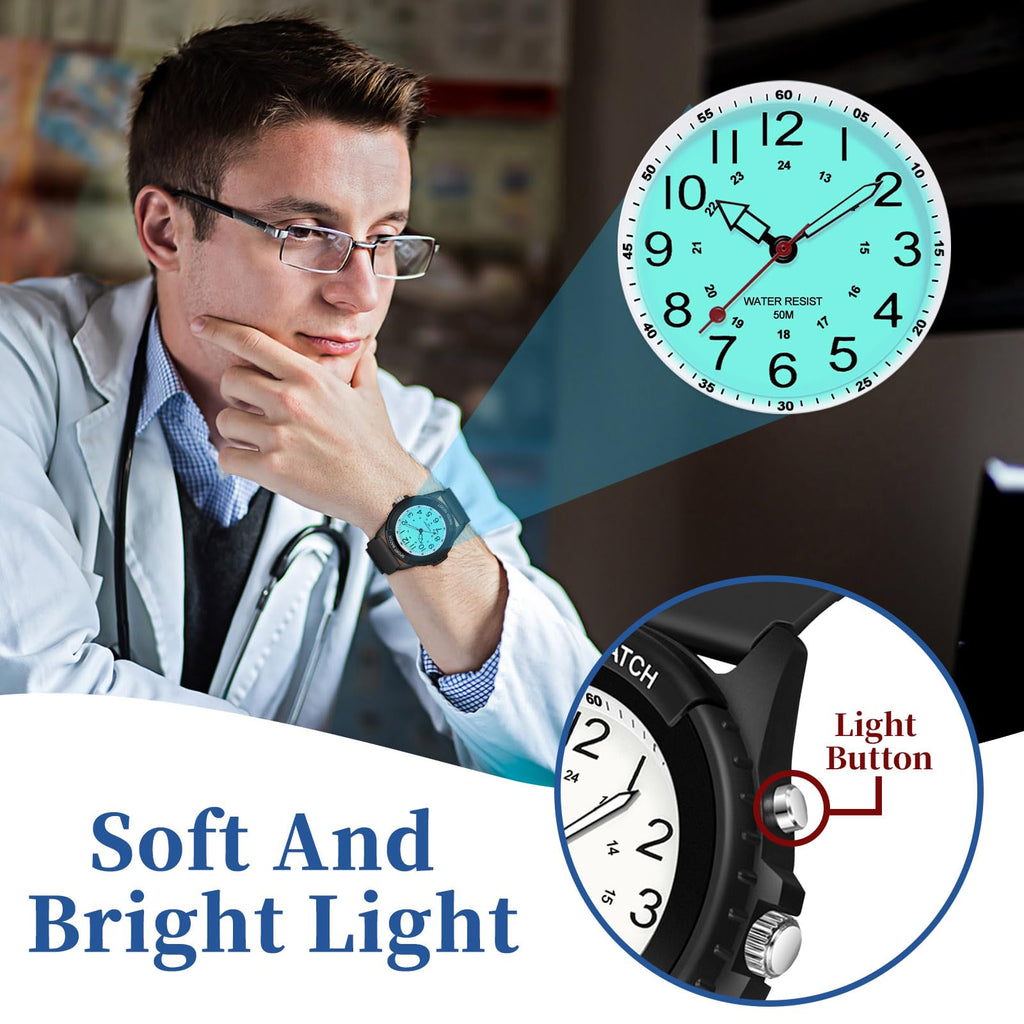PROKING Waterproof Nurse Watch for Medical Professionals Students Women Men, Night Light, 12/24 Hour Military Time Easy to Read Dial, Second Hand Watch for Nursing Day Gifts