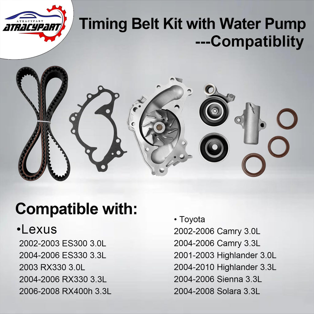Engine Timing Belt Kit with Water Pump | Compatible With 1987-2001 Toyota Camry Celica RAV4 MR2 Solara 2.0L 2.2L 3SFE 5SFE L4 DOHC 16V | Replaces# TBK138, TCKWP199
