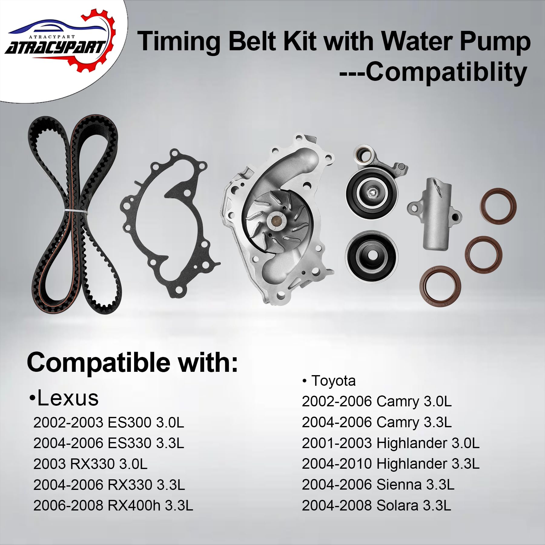 Engine Timing Belt Kit with Water Pump | Compatible With 1987-2001 Toyota Camry Celica RAV4 MR2 Solara 2.0L 2.2L 3SFE 5SFE L4 DOHC 16V | Replaces# TBK138, TCKWP199