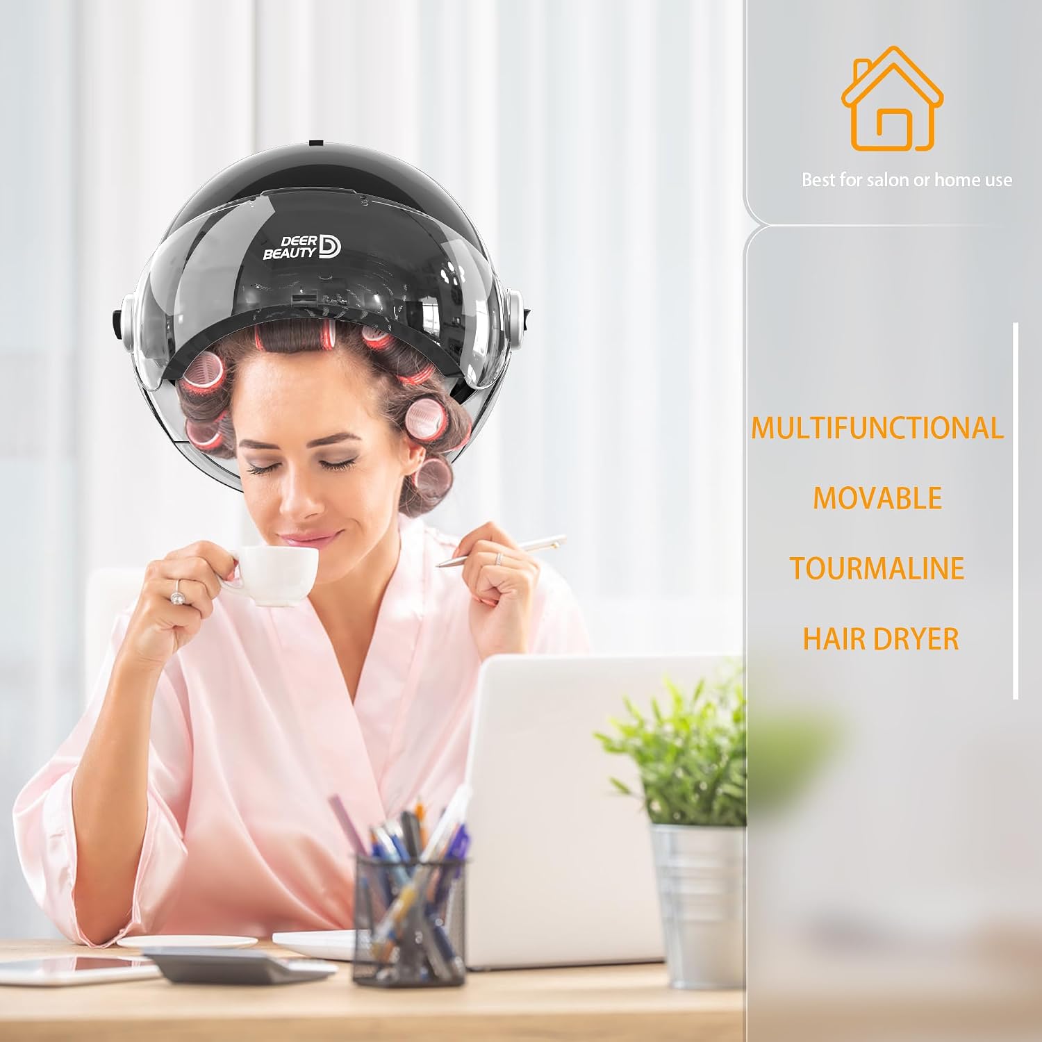Professional Standing Hair Dryer - 1875W Floor Standing Hooded Dryer Hair Bonnet with Ionic Generator for Professional Salon Station Spa Home Use Hair Drying Treatment Adds Shine Volume (Gray)