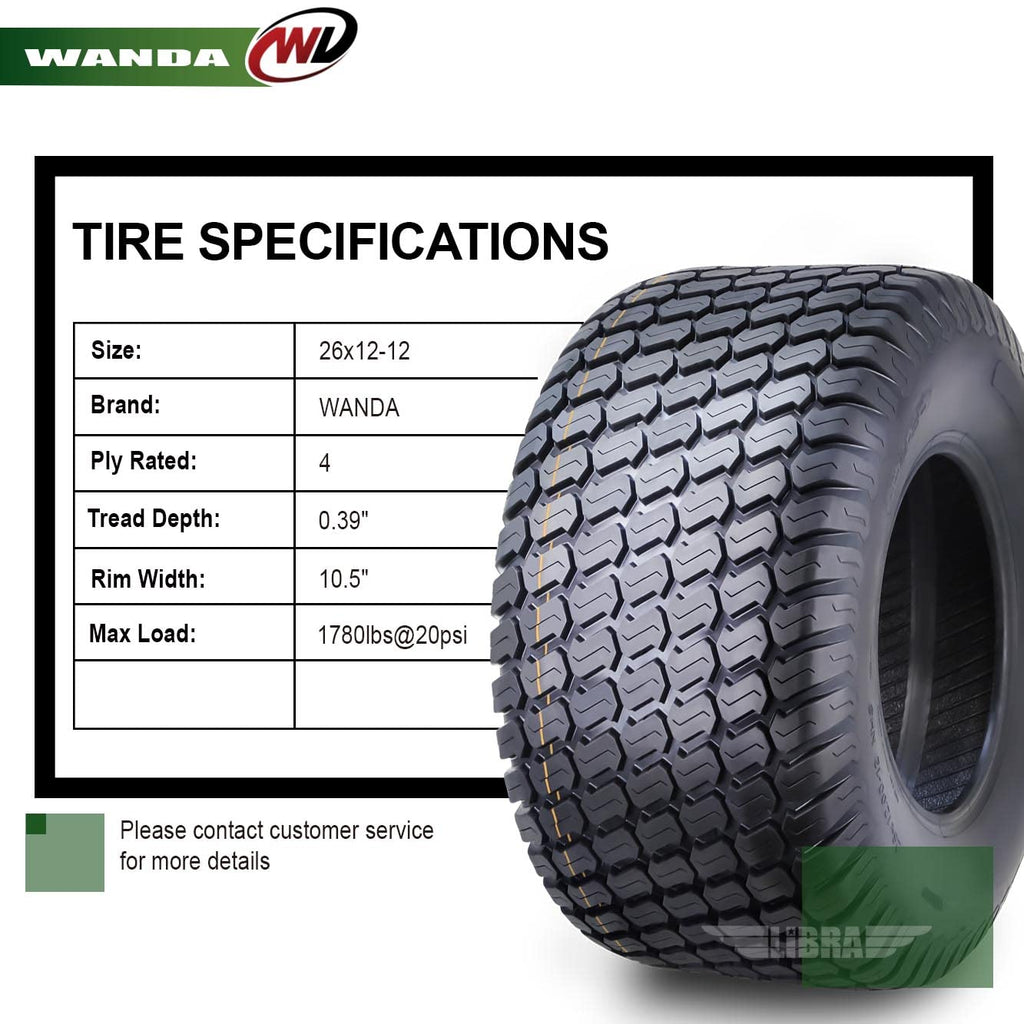 WANDA 11x4-5 Zero Turn Lawn Mower Utility Cart Turf Tire 11x4x5 11x4.00-5/4 Ply - 13204