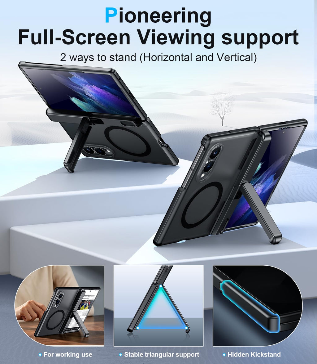 for Samsung Galaxy Z Fold 8 Case,[Compatible with MagSafe][Built-in HD Screen Protector & Kickstand][Hinge Protection]Translucent Matte Full-Body Shockproof Phone Case for Galaxy Z Fold 8,Black