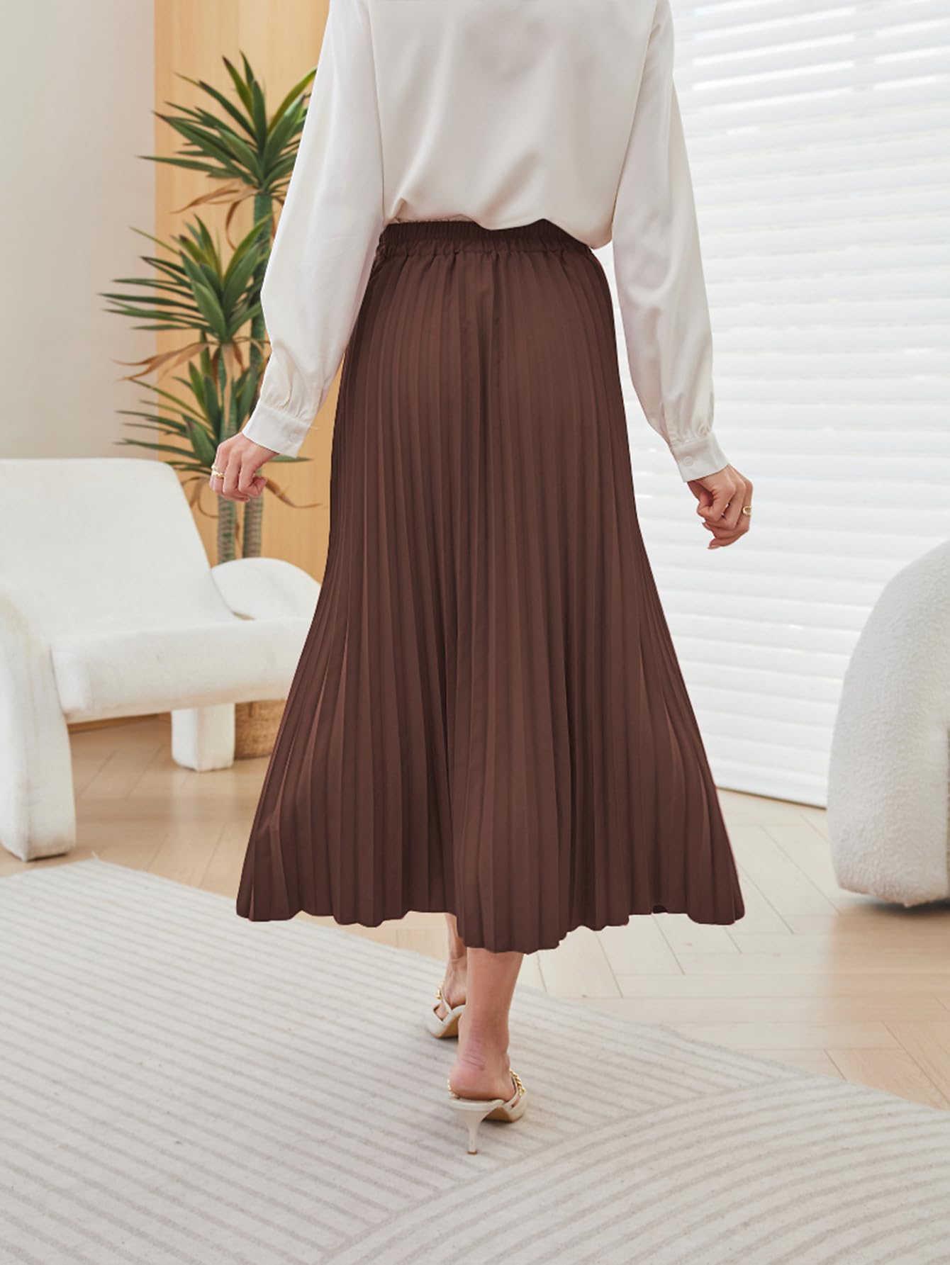 SweatyRocks Women's Casual Solid Longline Pleated Long Skirt