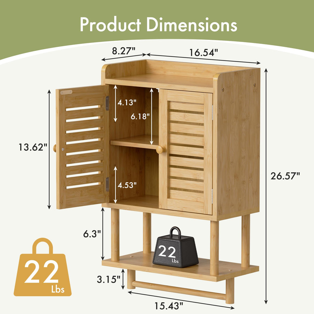 AmazerBath Bathroom Wall Cabinets, Bamboo Medicine Cabinet with Rattan Door, Over The Toilet Storage Cabinet with Towel Bar, Wall Mounted Cabinet with Adjustable Shelves for Small Spaces