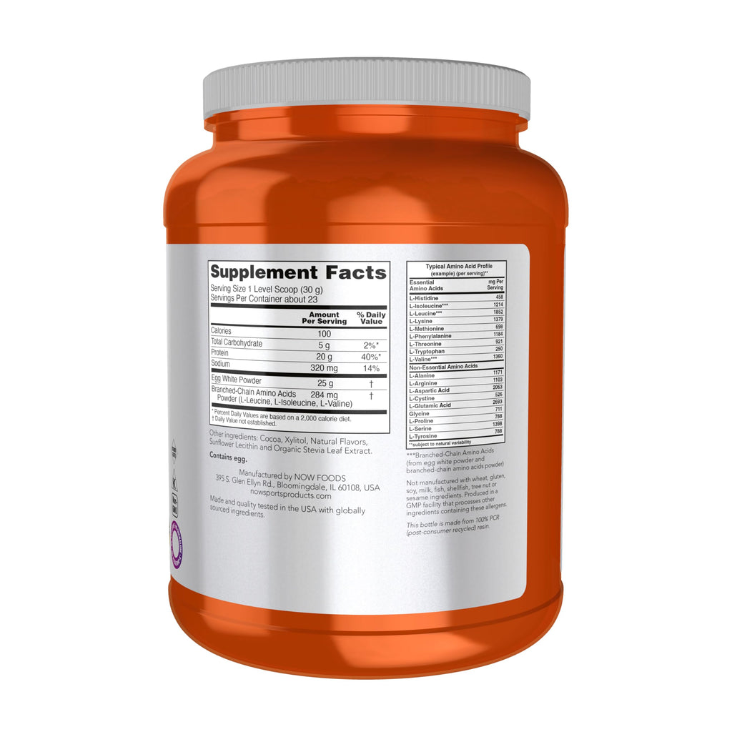 NOW Foods Sports Nutrition, Egg White Protein, 20 g With BCAAs, Creamy Chocolate Powder, 1.5-Pound