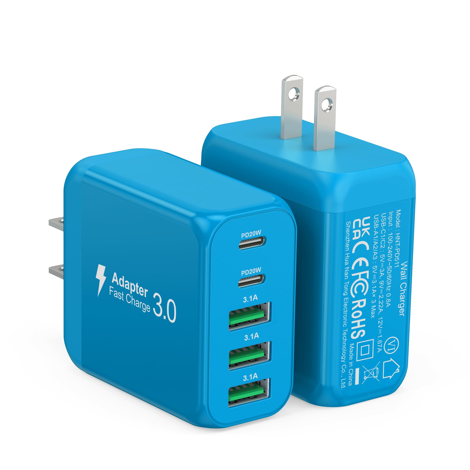 [2-Pack] 50W USB C Wall Charger Block, 5-Port C Charger Fast Charging Block PD Power Adapter +QC Multiport Type C Box Brick Cube USB A Wall Plug for iPhone 14/15/16/17 Pro Max,Samsung Galaxy(Black)