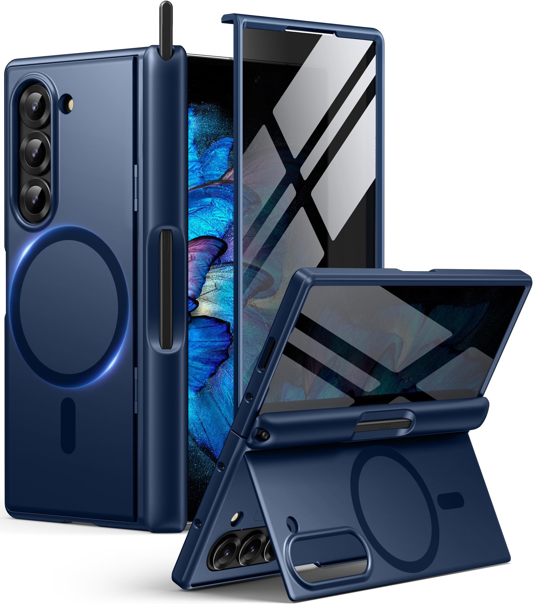 BERFY for Z Fold 6 Case with Screen Protector, [Compatible with MagSafe] Built-in Kickstand & S Pen Slot & Hinge Protection, Full Body Shockproof Phone Case for Samsung Galaxy Z Fold 6, Blue
