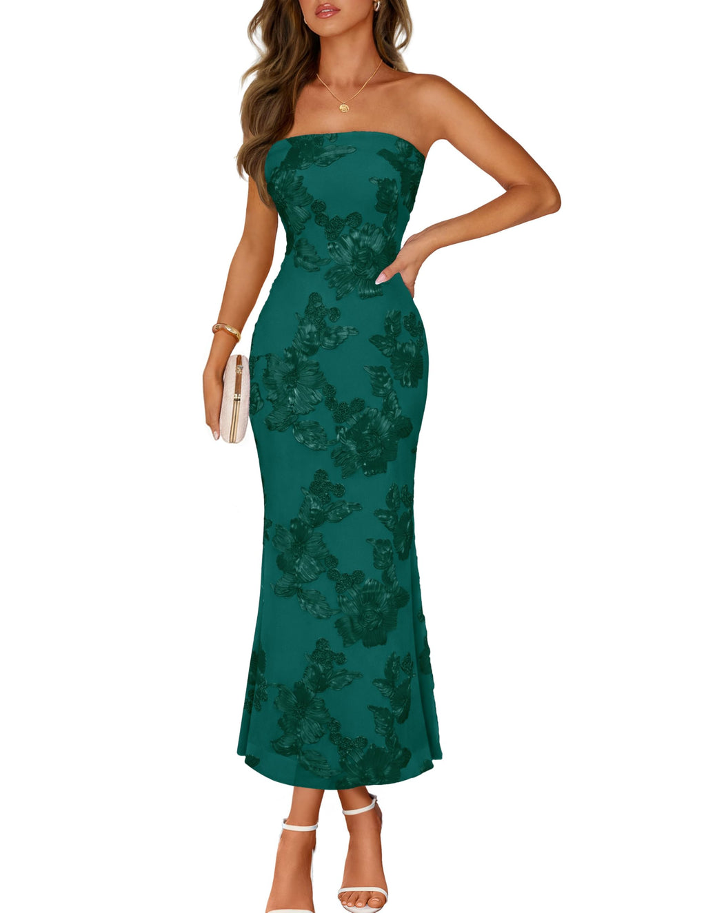 MEROKEETY Women's Floral Strapless Maxi Dress 2026 Summer Mesh Tube Bodycon Formal Wedding Guest Cocktail Party Long Dresses