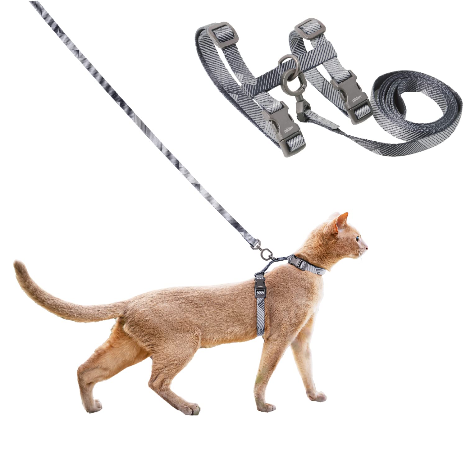 pidan Cat Harness and Leash Set, XL Size for Large Cats, Escape Proof | Adjustable Kitten Harness for Large Small Cats, Lightweight Soft Walking Travel Harness (Grey-M Size)
