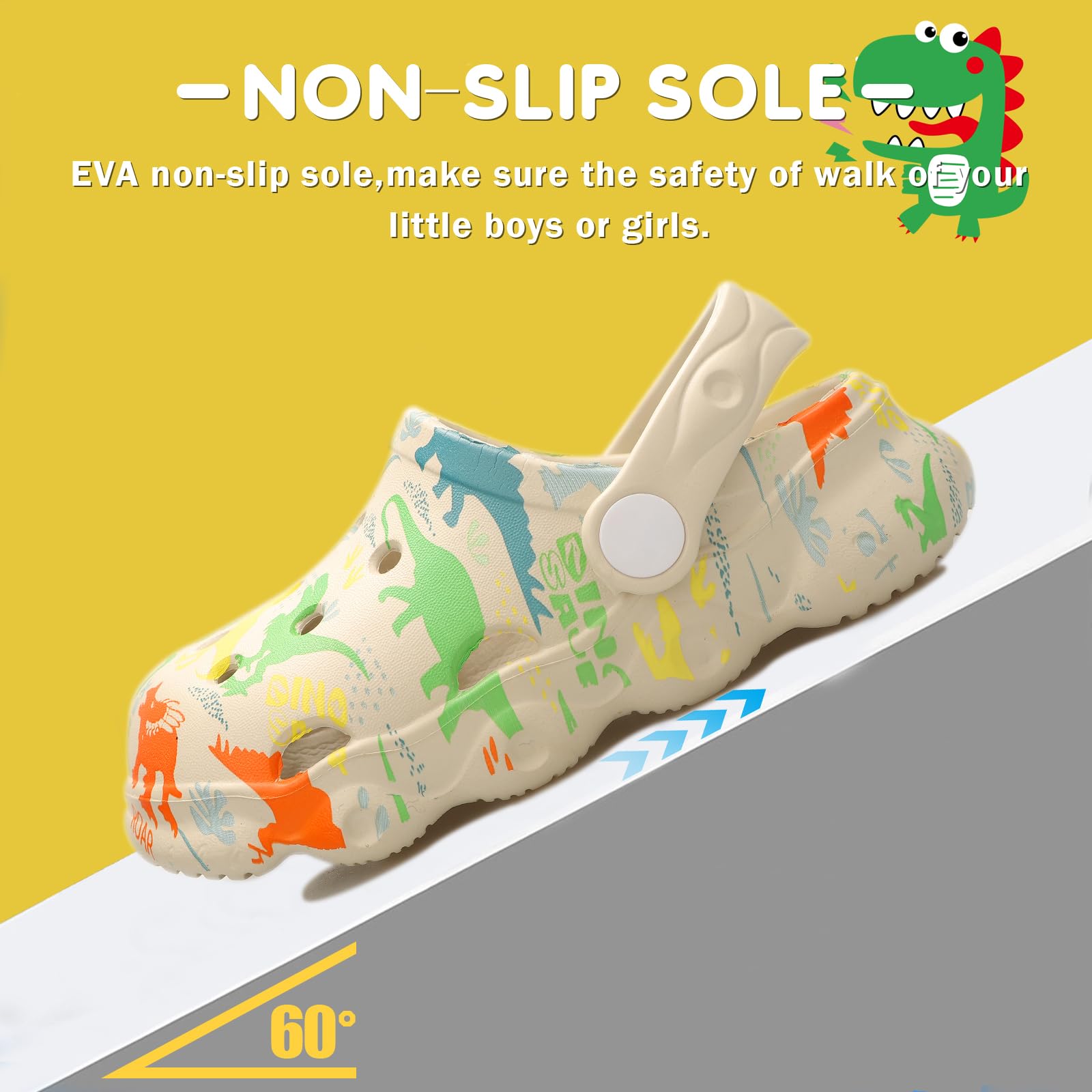 OWIF Toddler Clogs Boys Girls Kids Dinosaur Garden Shoes Slip on Sandals Slides Water Summer Shoes for Outdoor Beach Pool