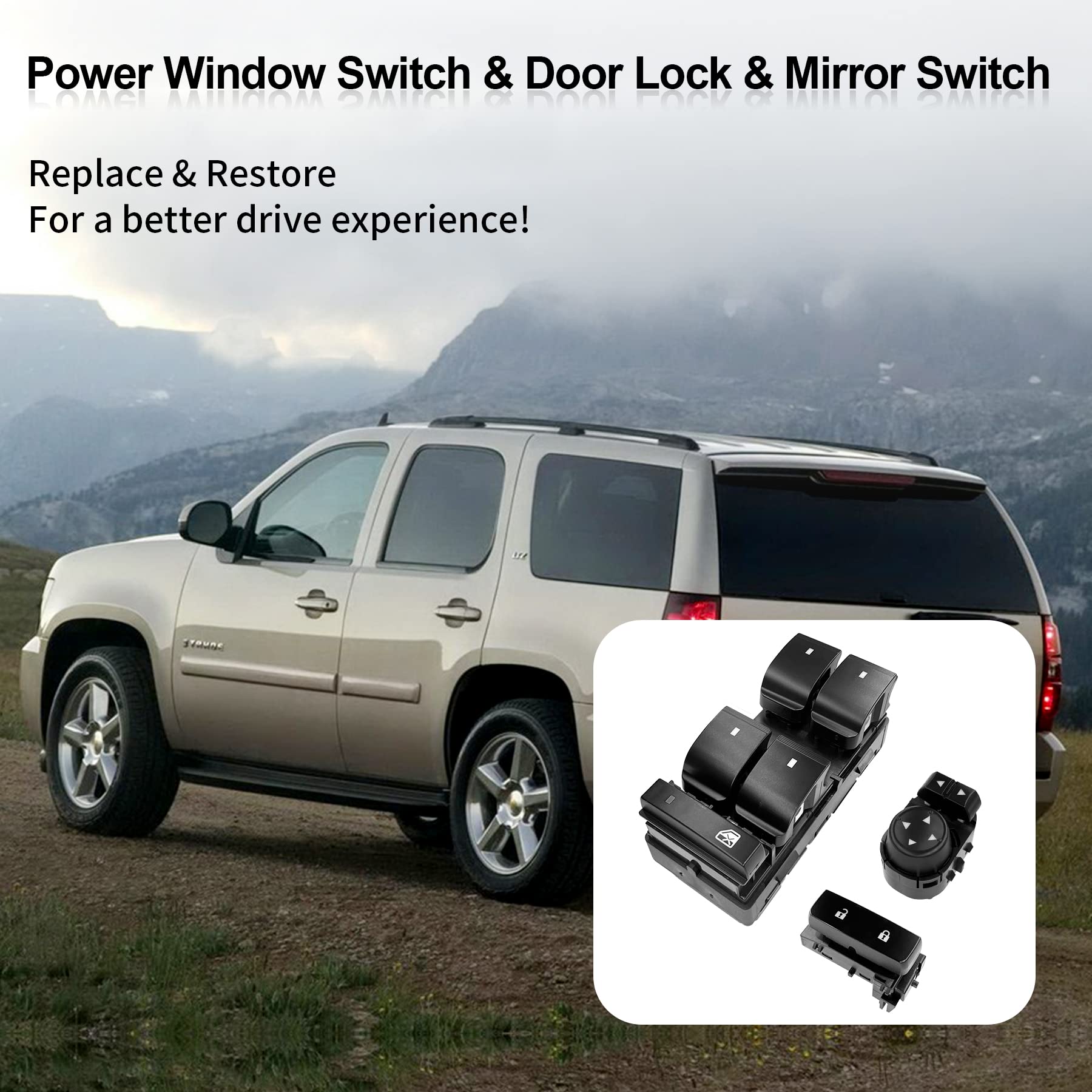 Power Window Switch Passenger Front Right, Rear Left or Right | Window Buttons | Fits GMC Acadia, Sierra, Chevy Silverado, Tahoe & More Year Model 2006-2015 | #22895545, 15888174