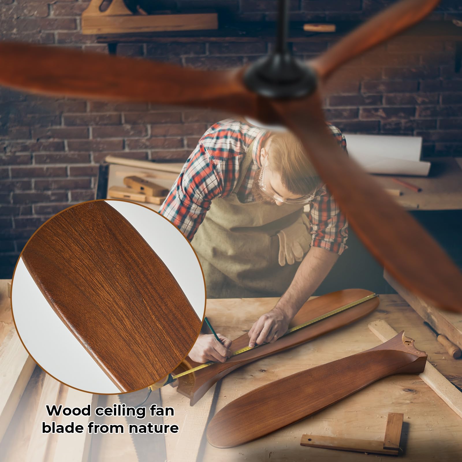 ABZ Ceiling Fans without Lights - 52 Inch Modern Ceiling Fans no Lights with Remote Control, Black 3 Blade Solid Wood Indoor Outdoor Ceiling Fans for Patios Living Room Bedroom
