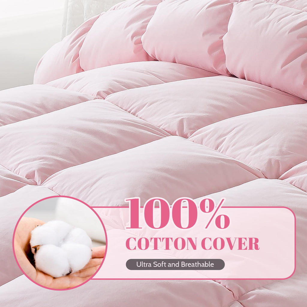 Cosybay Queen Size Feather Down Fiber Comforter Ultra Fluffy Duvet Insert, All Season Cotton Cover Luxury Hotel Bed Comforter with Corner Tabs, Blue, 90x90 Inch