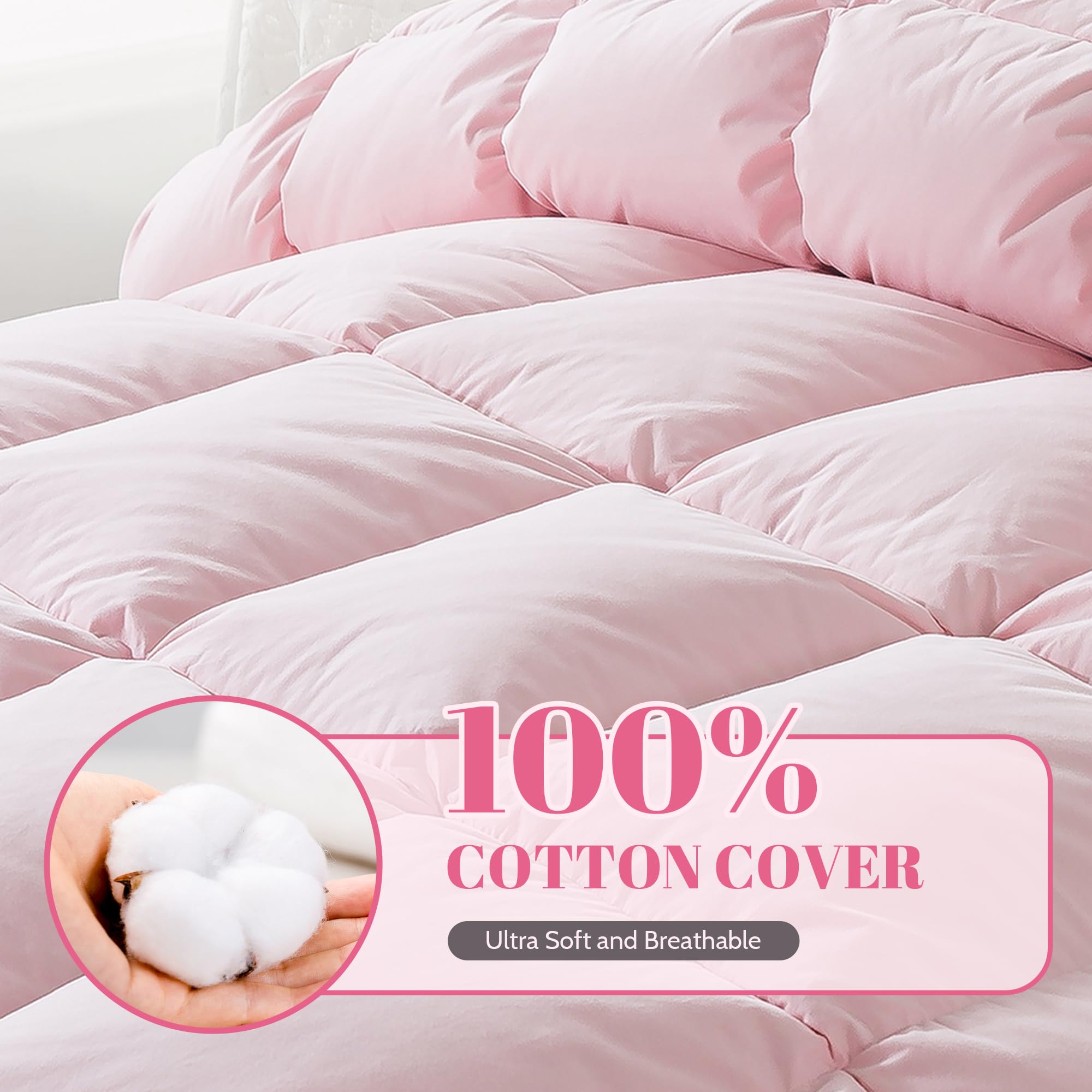 Cosybay Queen Size Feather Down Fiber Comforter Ultra Fluffy Duvet Insert, All Season Cotton Cover Luxury Hotel Bed Comforter with Corner Tabs, Blue, 90x90 Inch