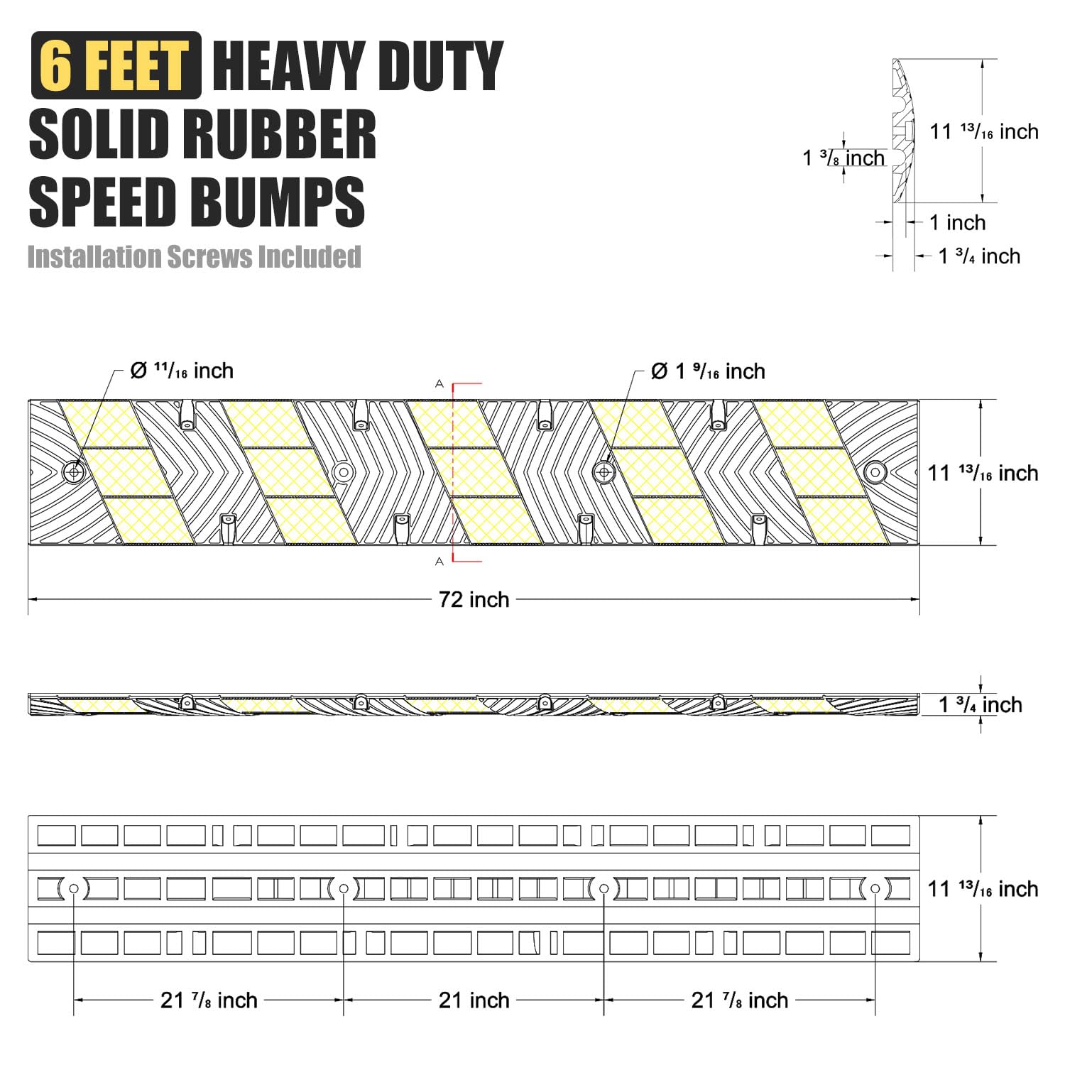 72" x 10" x 2" inch Portable Speed Bump Hump, 6' Feet Durable Collapsible Road Safety Bumps, Vehicles Hump Bumps for Asphalt Concrete Gravel Garage Driveway Roads Parking (72" Curlable Bump)