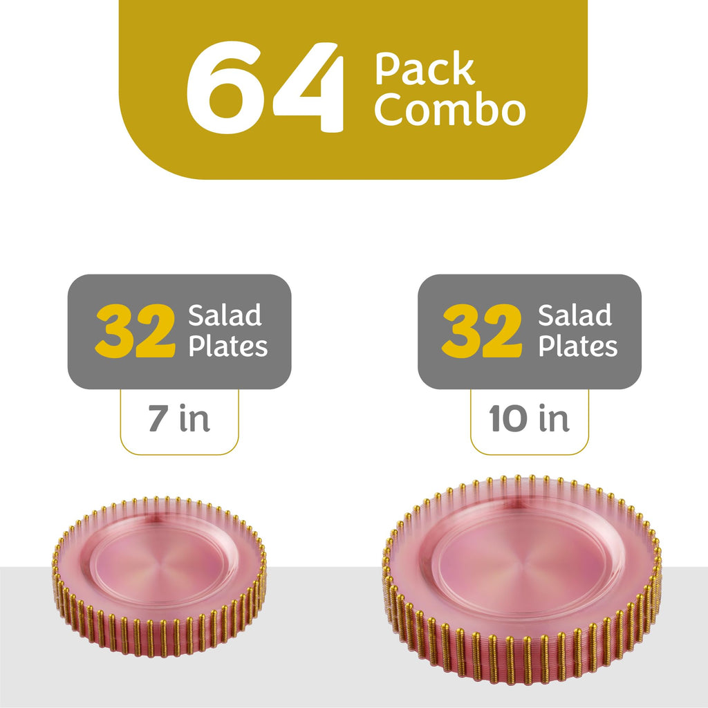 PLASTICPRO 32 Piece Combo Plastic Dinner Plates Disposable Plastic Fancy Heavy Duty Party Dishes 7 inch and 10 inch, Black and Gold Beaded