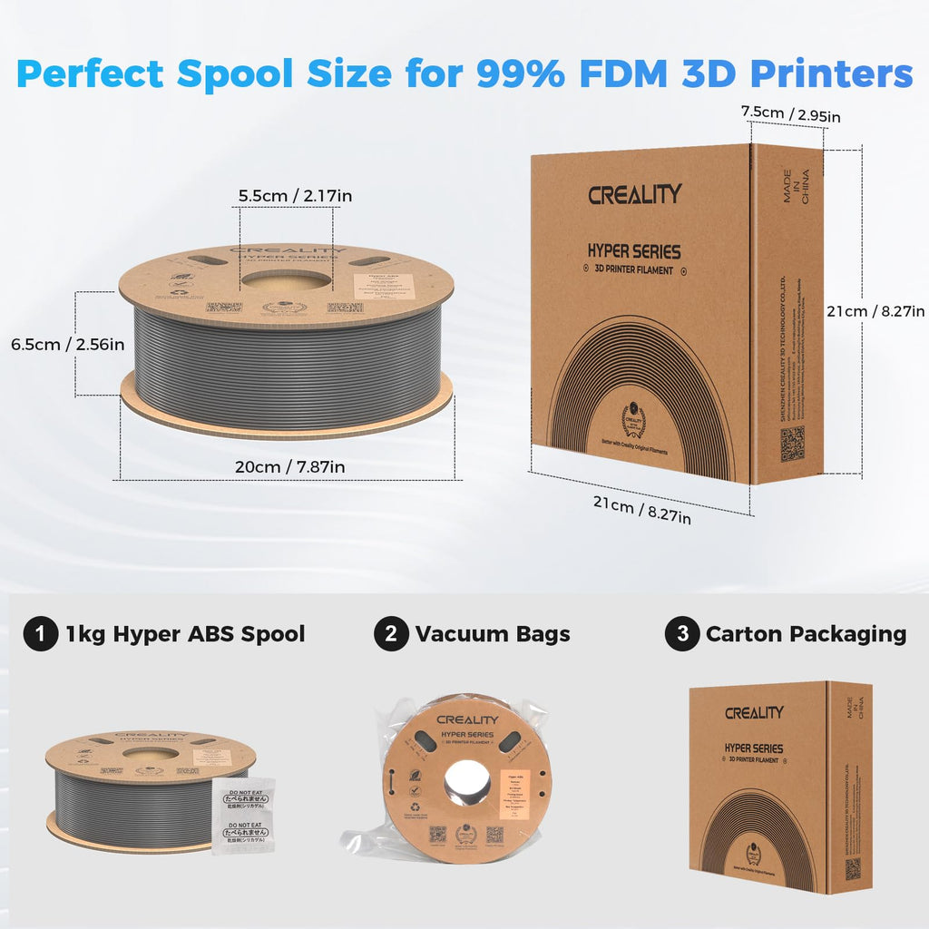 Creality Hyper ABS Filament, Official 3D Printer Filament ABS 1.75mm for Up to 300mm/s High-Speed Printing Convenient Open Printing Material, 1kg(2.2lbs) Spool Fit Most 3D Printer(Black)