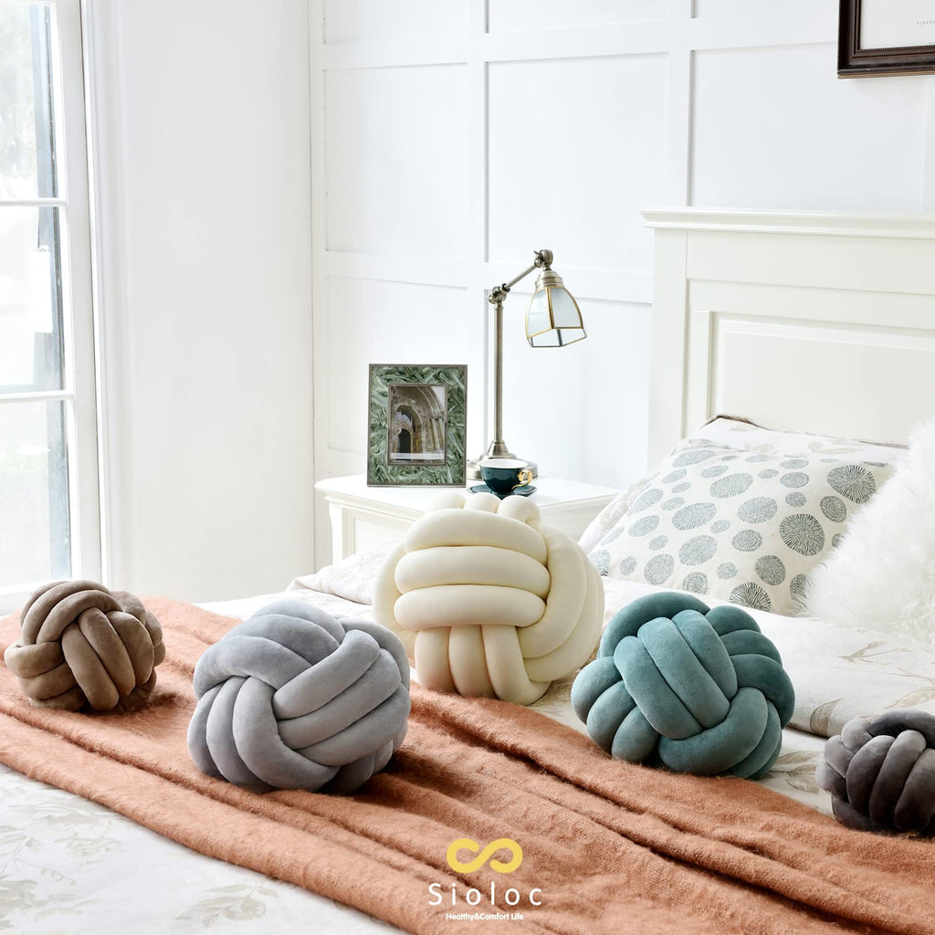 Sioloc Soft Knot Ball Pillows,Round Throw Pillow Cushion Home Decoration Plush Pillow,Throw Knotted Pillow Handmade Round Pillow（7.8inches,Beige）