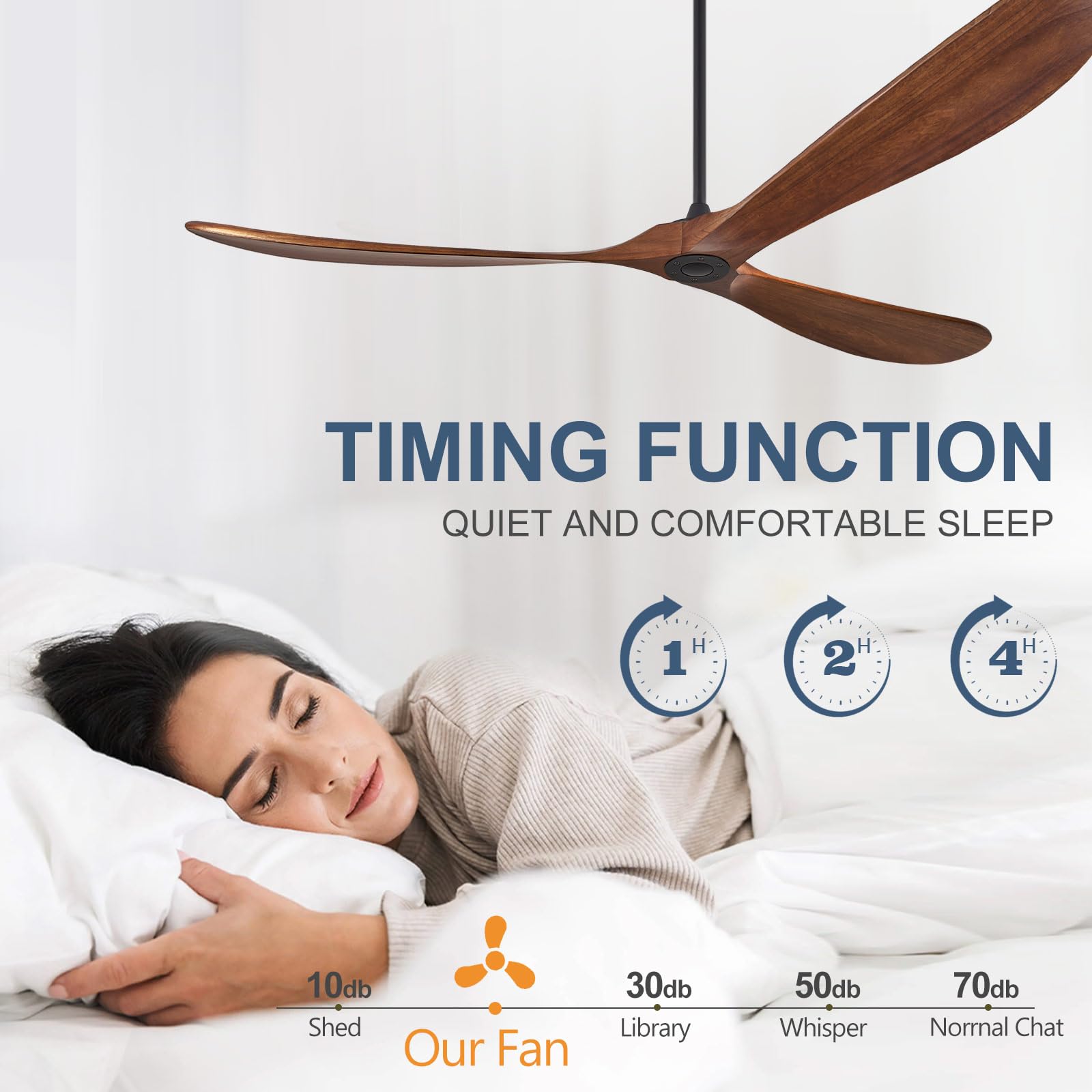 ABZ Ceiling Fans without Lights - 52 Inch Modern Ceiling Fans no Lights with Remote Control, Black 3 Blade Solid Wood Indoor Outdoor Ceiling Fans for Patios Living Room Bedroom