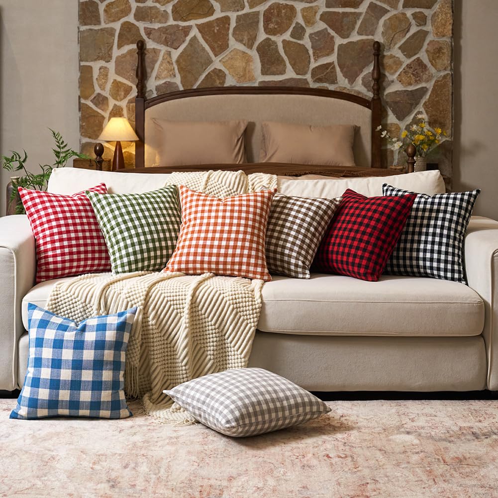 CARRIE HOME Black and White Buffalo Plaid Outdoor Pillow Covers 16x16 Set of 2, 16 x 16 Modern Farmhouse Decor Couch Pillows, Black White Winter Christmas Holiday Plaid Pillows (No Pillow Inserts)