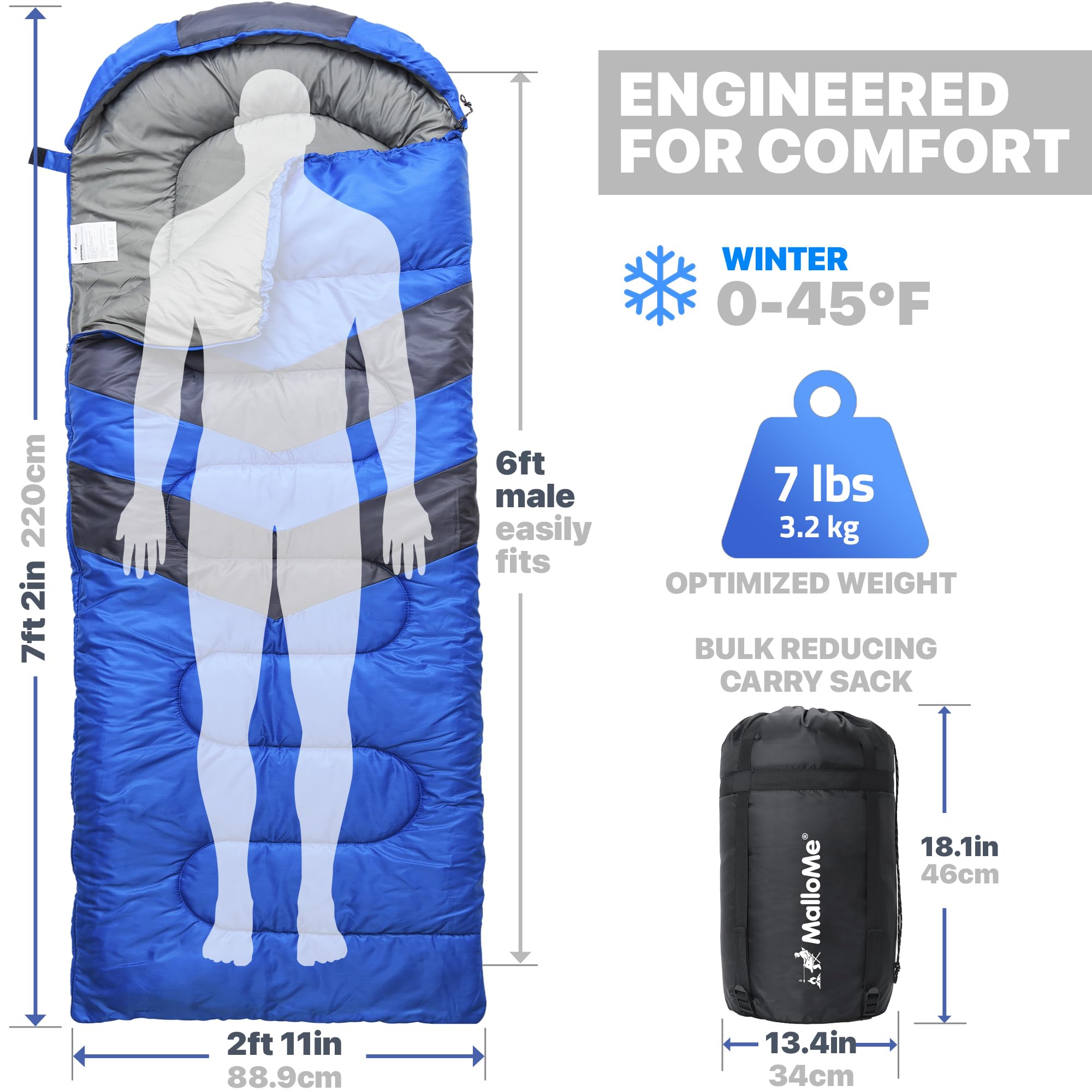 MalloMe Sleeping Bags for Adults Cold Weather & Warm - Backpacking Camping Sleeping Bag for Kids, Girls, Boys - Lightweight Camping Essentials Gear Accessories Hiking Sleep Must Haves Single & Double