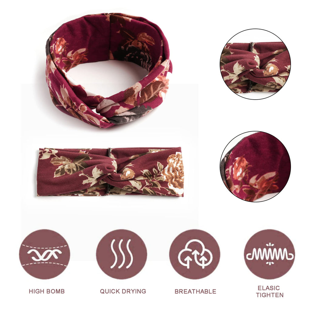 Boho Headbands For Women Fashion Stretch Wide Hair Bands Knoted Turban Head Bands Yoga Running Sweatband Elastic Headband Stylish Wrap Headbands Hair Accessories for Teen Girls 4 Pack
