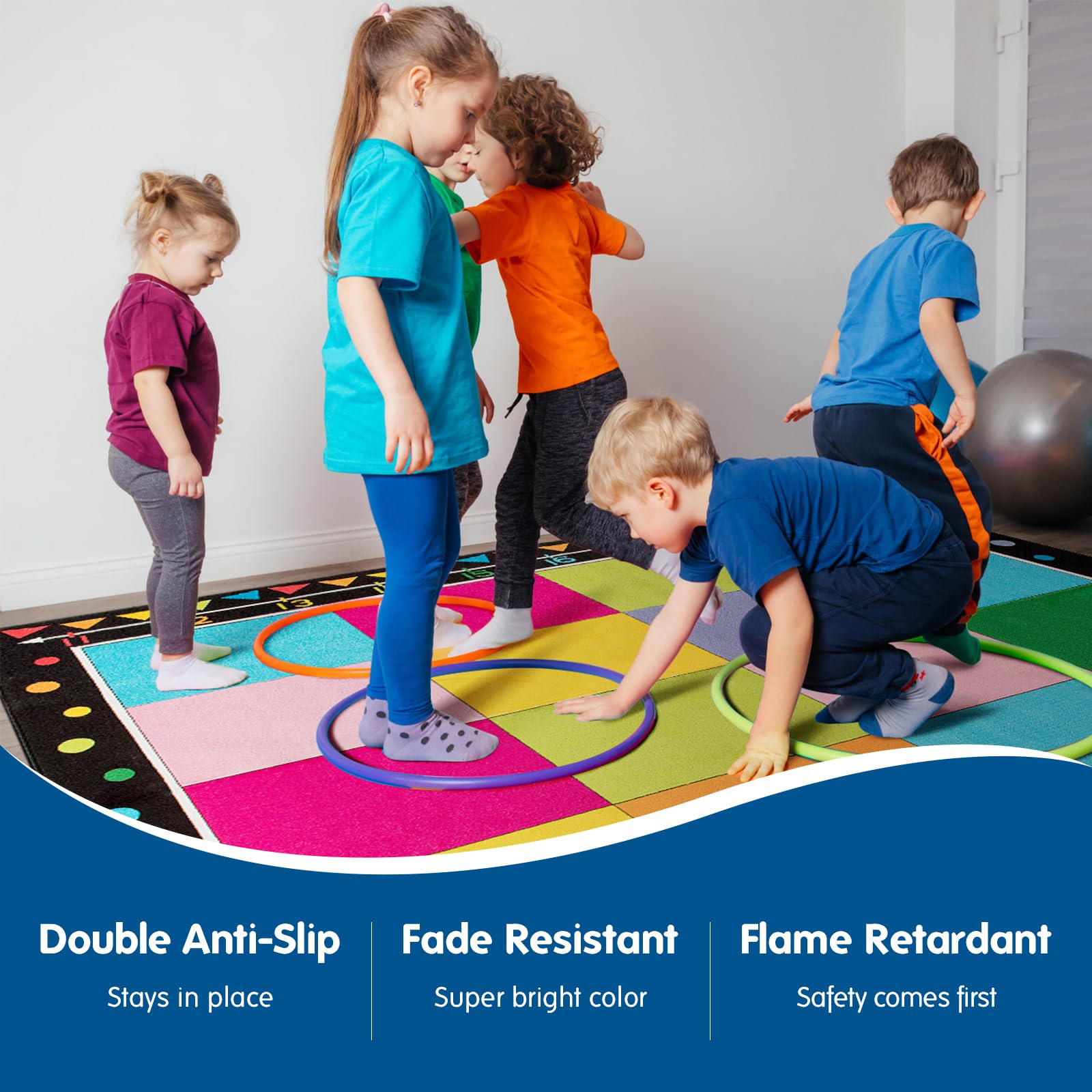 Booooom Jackson Classroom Rug Large Colorful Classroom Carpet with Non-Slip Backing, 9 x 12 ft Children's Classroom Seating Rug Elementary