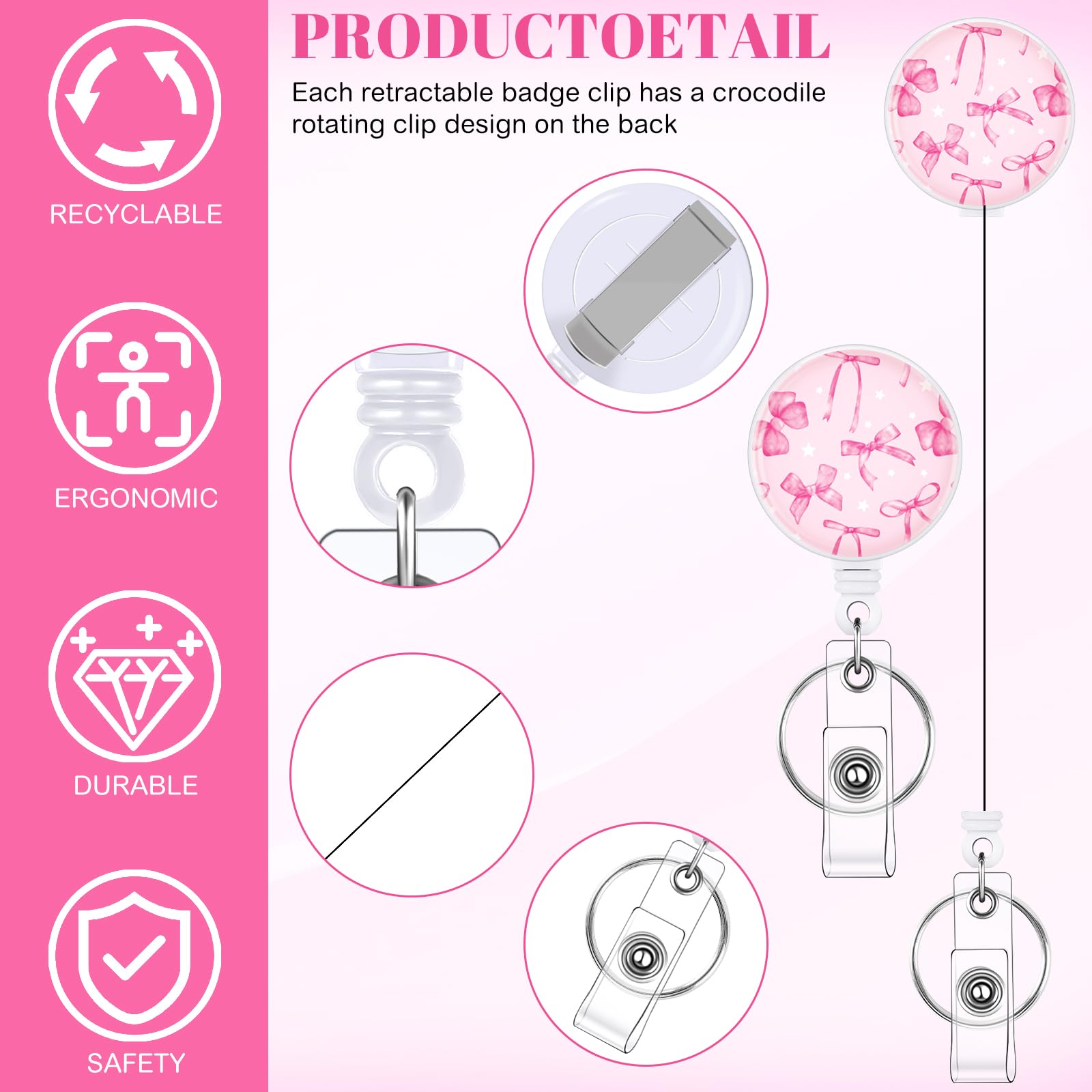 3 Set Badge Holder Retractable Reel Bloom ID Badge Holders with Clip Cute Name Badge Holders for Teacher Nurse Doctor Student Office Workers