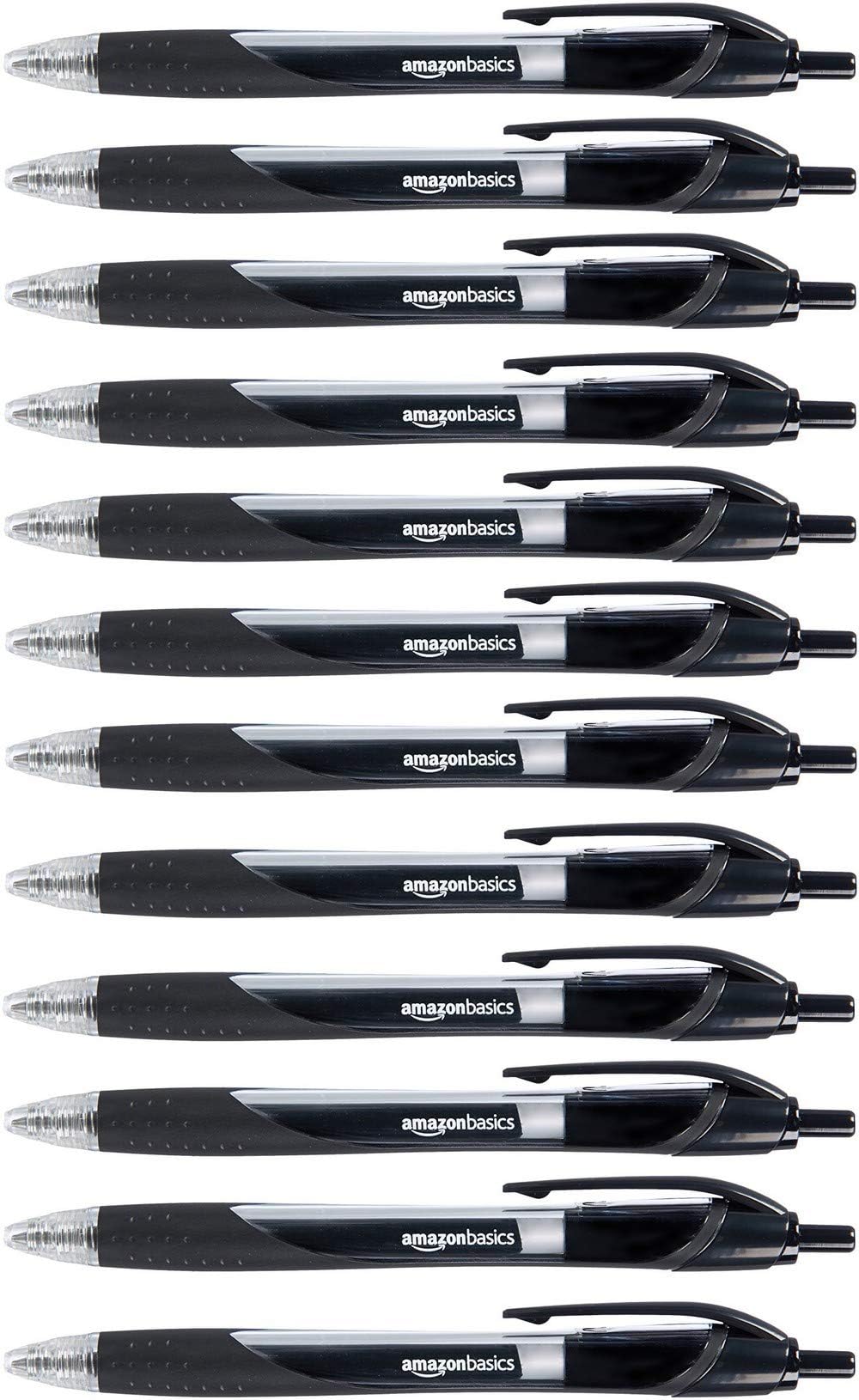 Amazon Basics Retractable Gel Ink Pens for Note-Taking and Office Writing, Fine Point 0.7mm, Smooth Writing, Black, 12-Pack