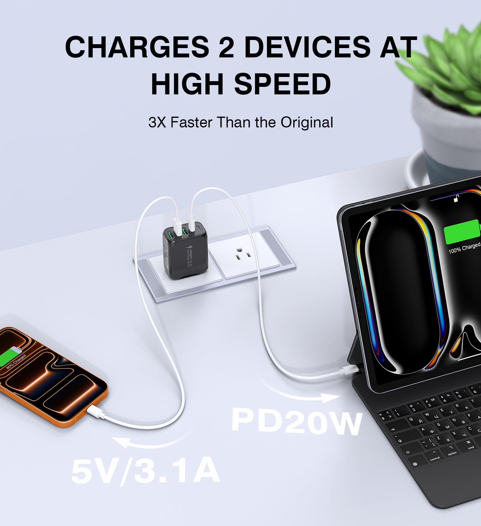 [2-Pack] 50W USB C Wall Charger Block, 5-Port C Charger Fast Charging Block PD Power Adapter +QC Multiport Type C Box Brick Cube USB A Wall Plug for iPhone 14/15/16/17 Pro Max,Samsung Galaxy(Black)