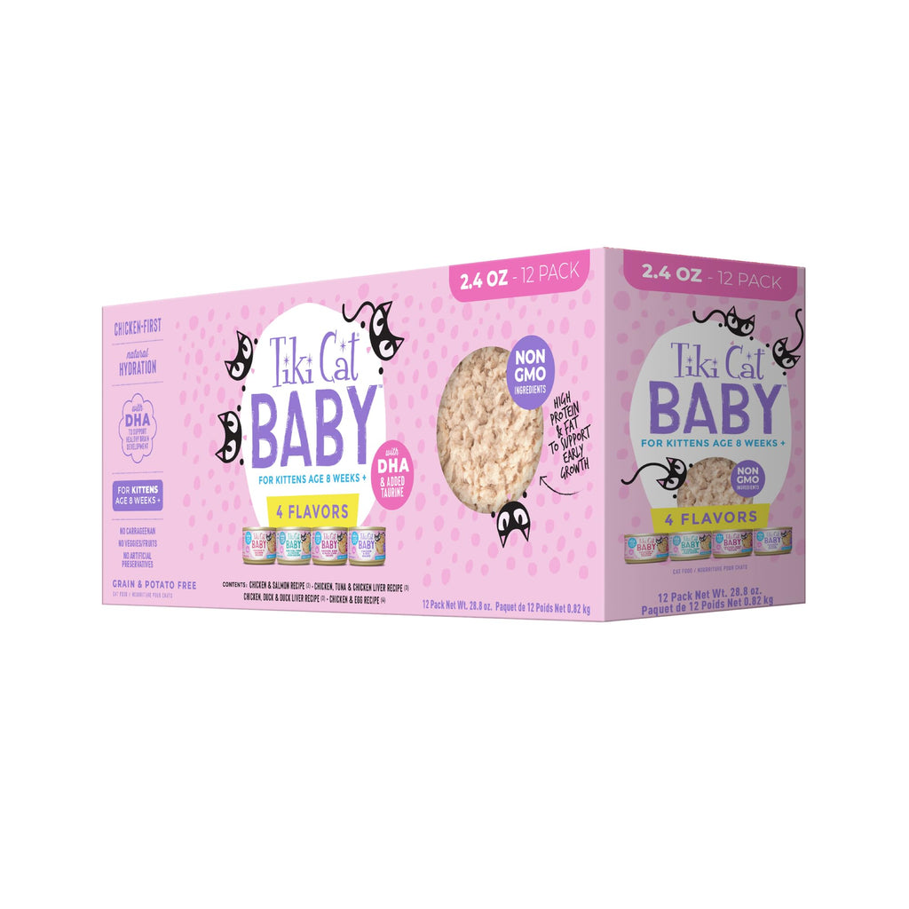 Tiki Cat Baby Wet Cat Food for Kittens, Shreds Variety Pack 2.4 oz. Cans (12 Count)