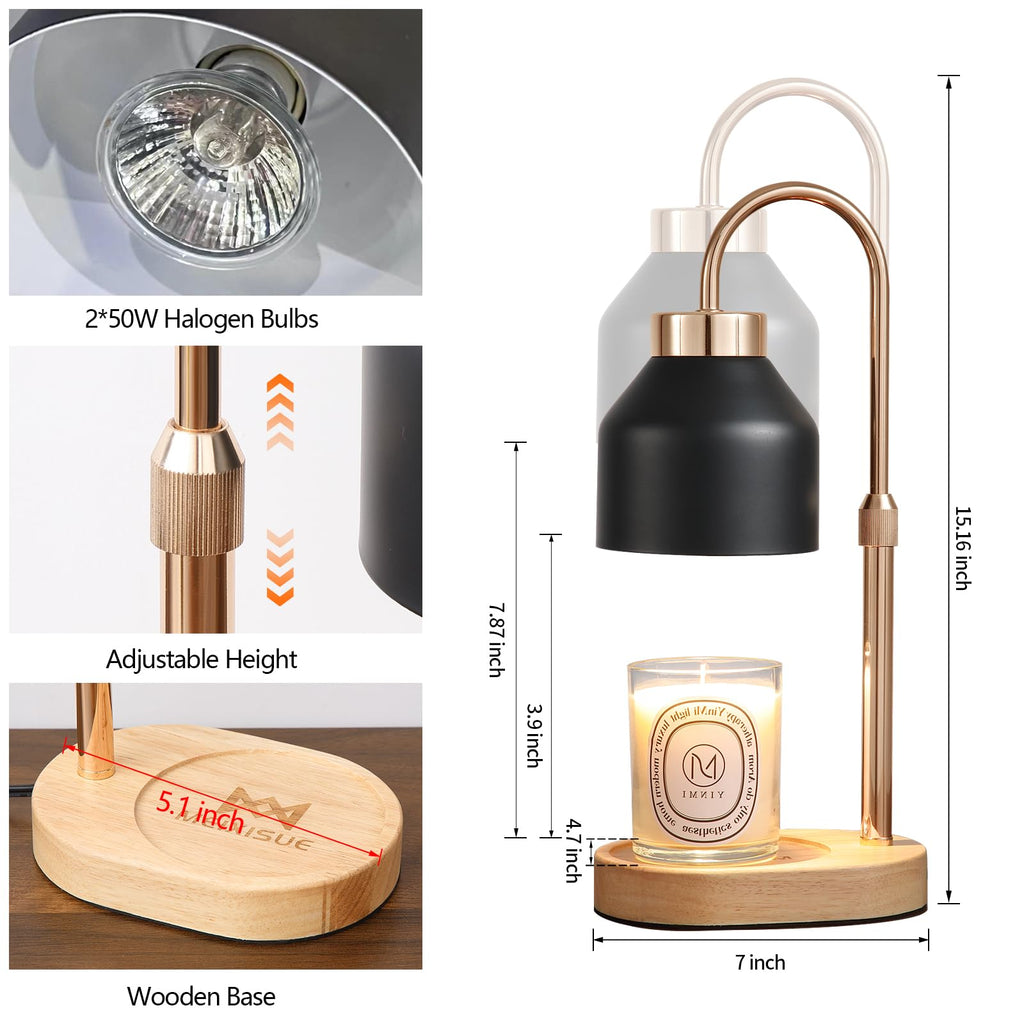 MEIXISUE Candle Warmer Lamp with Timer and Dimmer,Electric Amber Light Gifts for Women Melt Wax Warmer Lamp with 2 Bulbs for Candle Jars House Warming New Home Decor