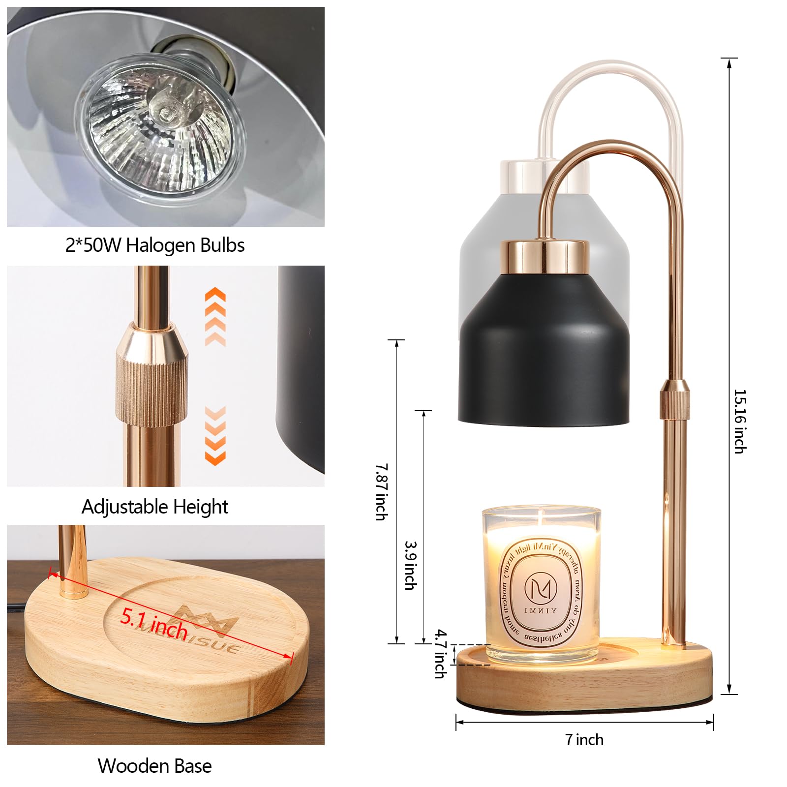 MEIXISUE Candle Warmer Lamp with Timer and Dimmer,Electric Amber Light Gifts for Women Melt Wax Warmer Lamp with 2 Bulbs for Candle Jars House Warming New Home Decor
