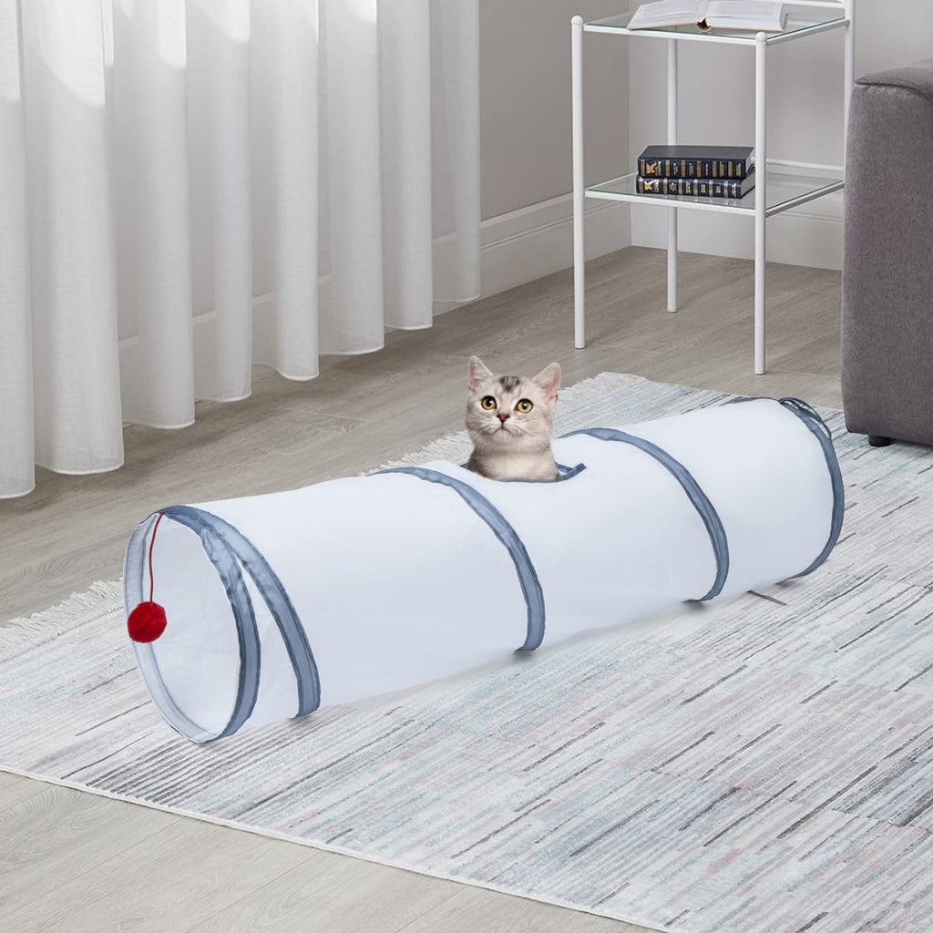 Sheldamy Cat Tunnel, 2-Way Collapsible Play Tunnel, Interactive Toy Maze for Small Animals, Suitable for Kittens, Puppies, Rabbits, Ferrets, Blue & Black