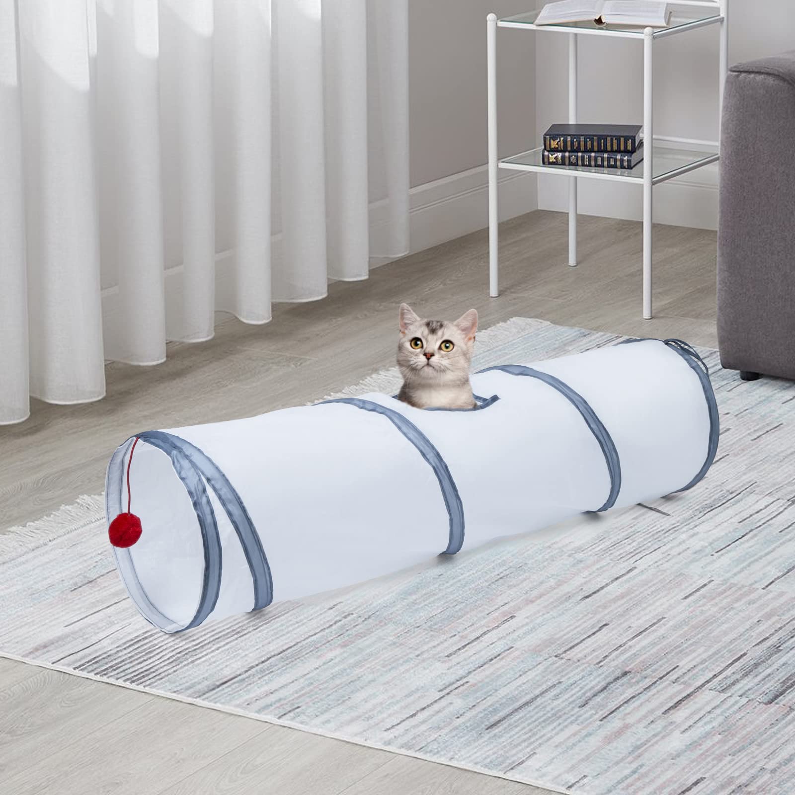 Sheldamy Cat Tunnel, 2-Way Collapsible Play Tunnel, Interactive Toy Maze for Small Animals, Suitable for Kittens, Puppies, Rabbits, Ferrets, Blue & Black