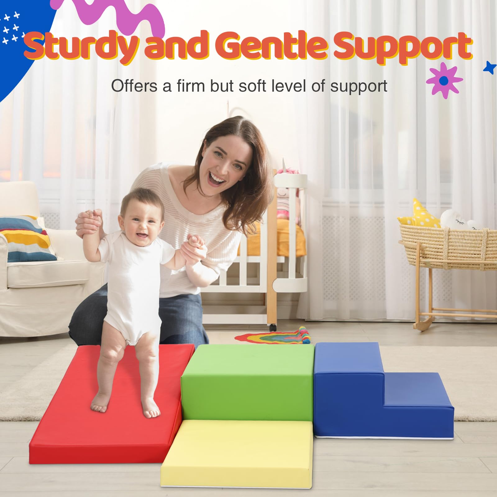 JungleDove 4-Piece PU Leather Baby Foam Climbing Blocks for Toddlers - Soft Play Climbing Toys for Toddlers - Foam Climbing Set for Crawling and Sliding Indoor (Gray)