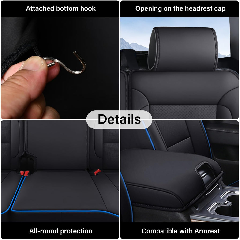 Coverado Chevy Silverado Seat Covers, Faux Leather Seat Covers Fit for Chevy Silverado GMC Sierra 2007-2025 1500, 2015-2025 2500HD 3500HD Crew Double Extended Cab (Front, Black)