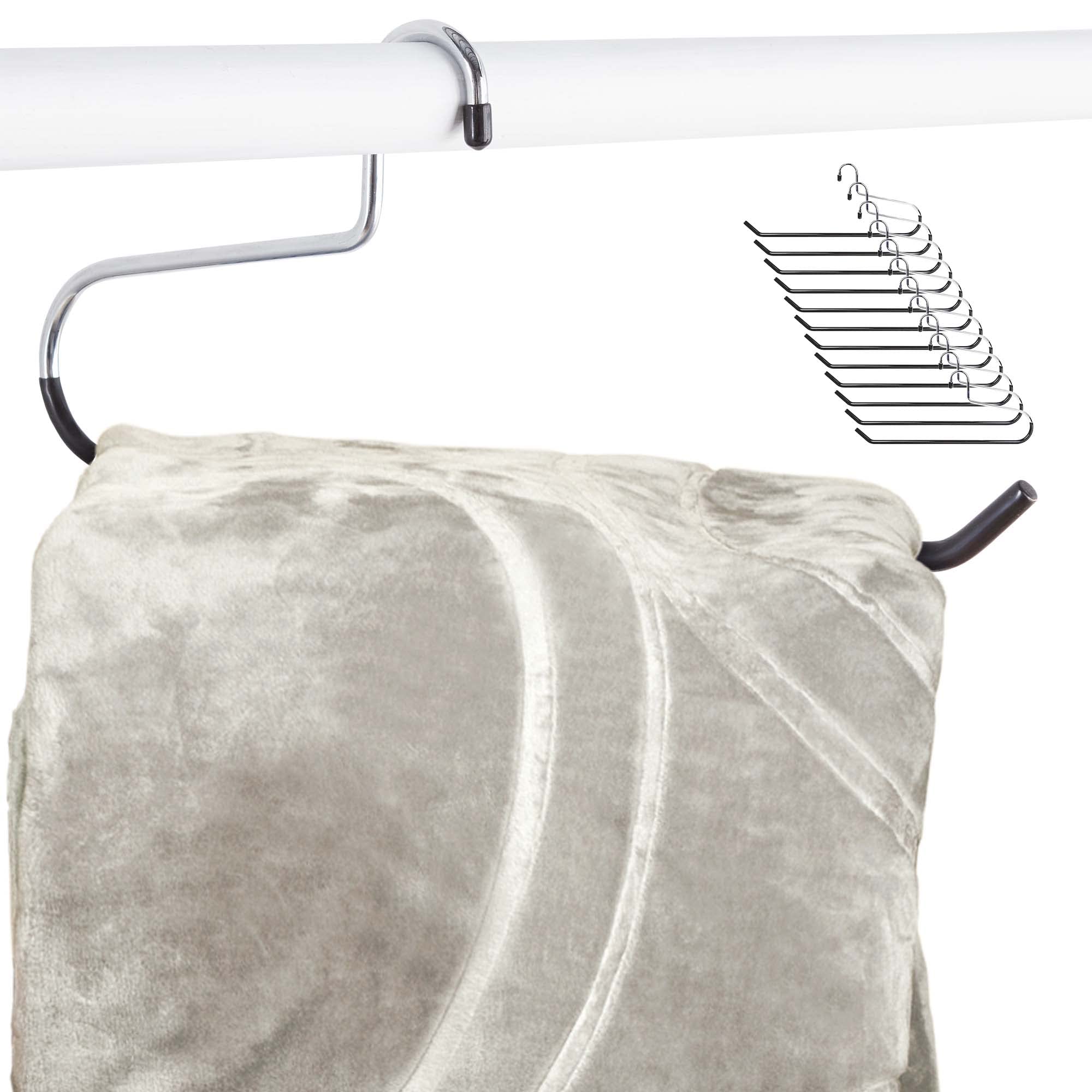 Blanket Hangers Set of 6 Heavy Duty Stainless Steel Hanger with Black Vinyl Nonslip Coating - Great for Closet Storage of Quilts, Comforters, Bedding, Table Cloths, Towels, Rugs and Sleeping Bags