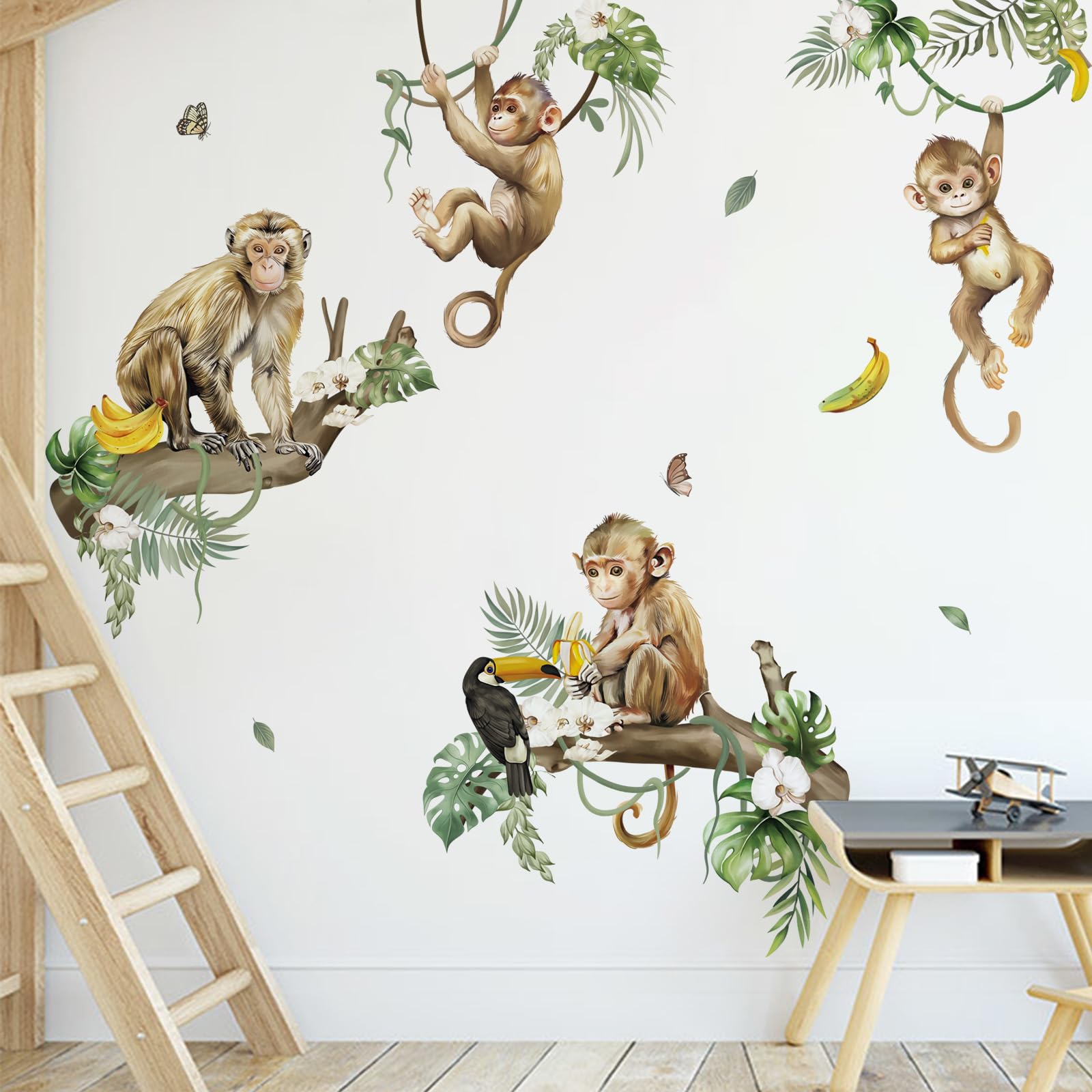 decalmile Jungle Animals Safari Wall Decals Lion Monkey Koala Wall Stickers Baby Nursery Kids Room Toddler Room Wall Decor