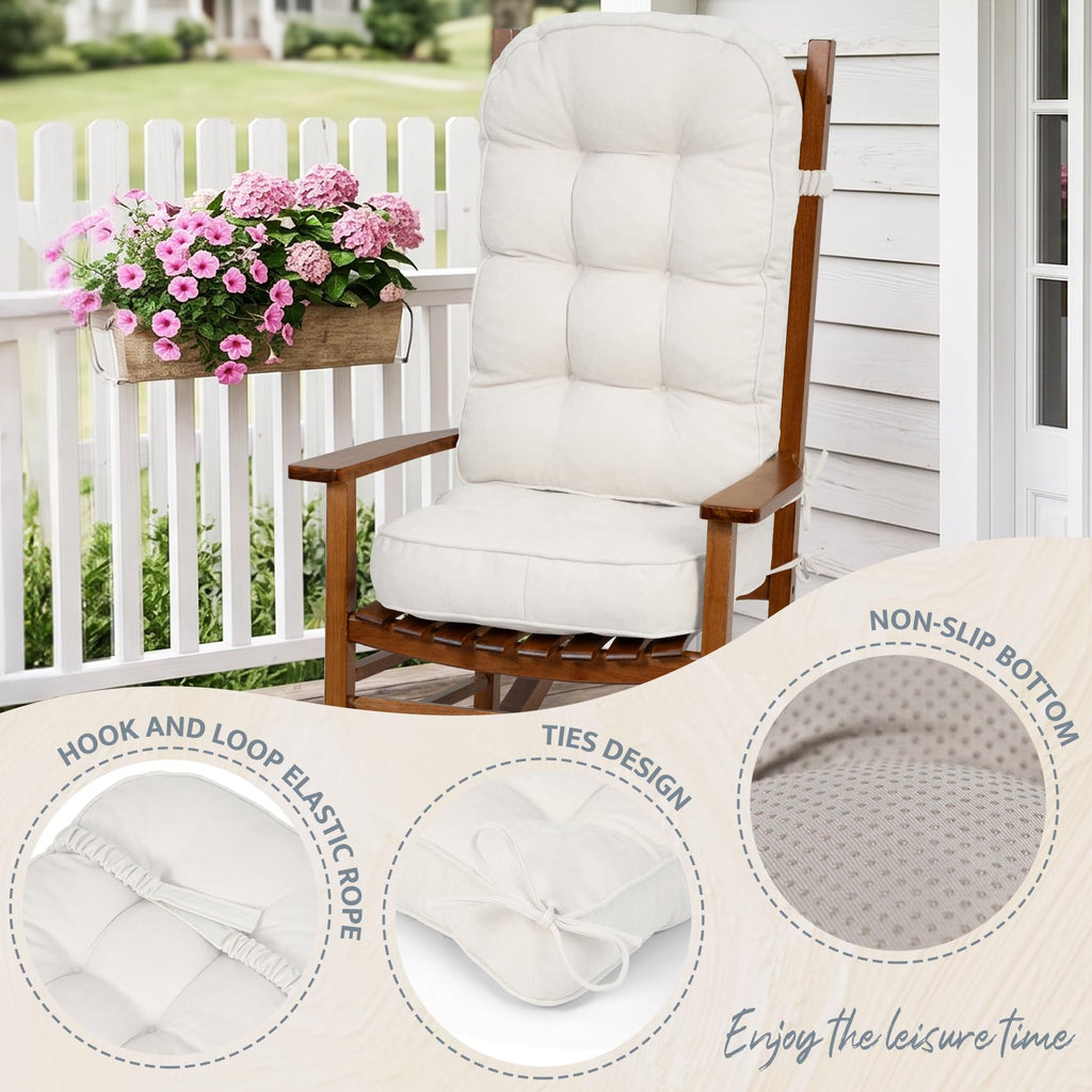 mudilun Rocking Chair Cushion - Non-Slip Tufted 4-Inch Thickened Rocking Chair Cushions with Ties Indoor/Outdoor Wooden Rocking Chair Pad for Living Rooms, Bedrooms, and Balconies